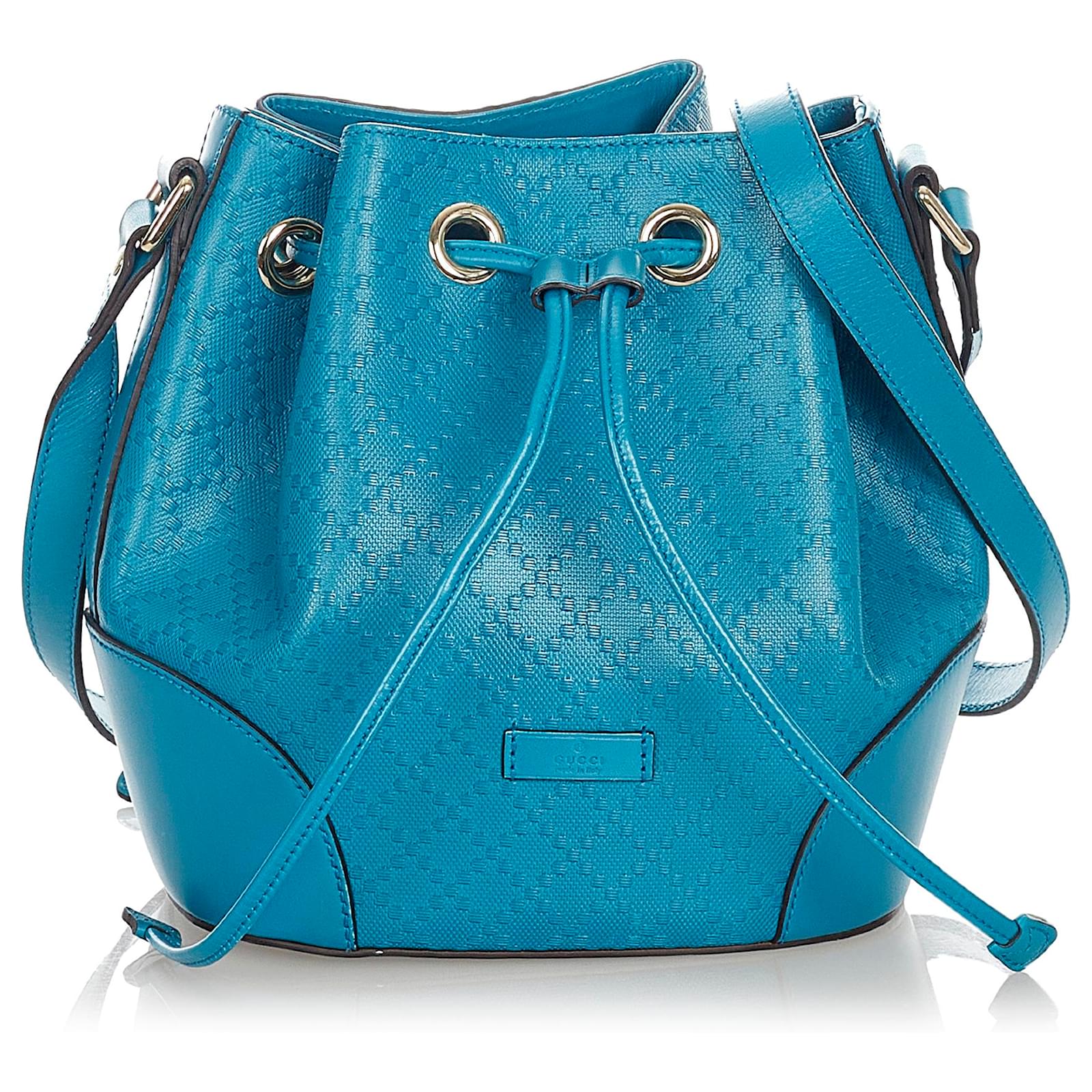 Gucci Blue Diamante Bright Leather Bucket Bag