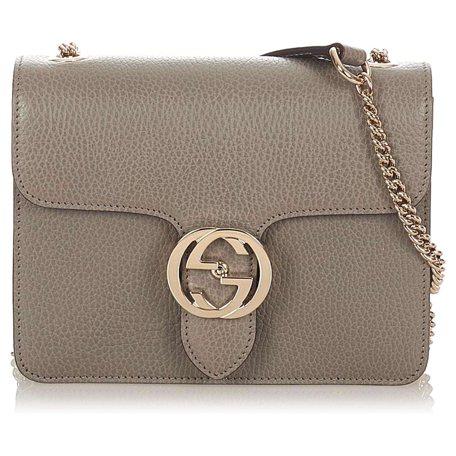 Gucci Grey Calf Pebbled Leather Small Interlocking G Shoulder and Crossbody  bag