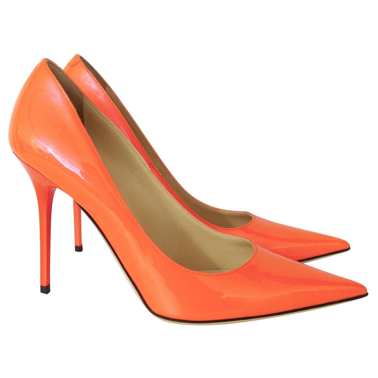 Jimmy Choo Abel Neon Flam brevet pompes Cuir vernis Orange ref.363516