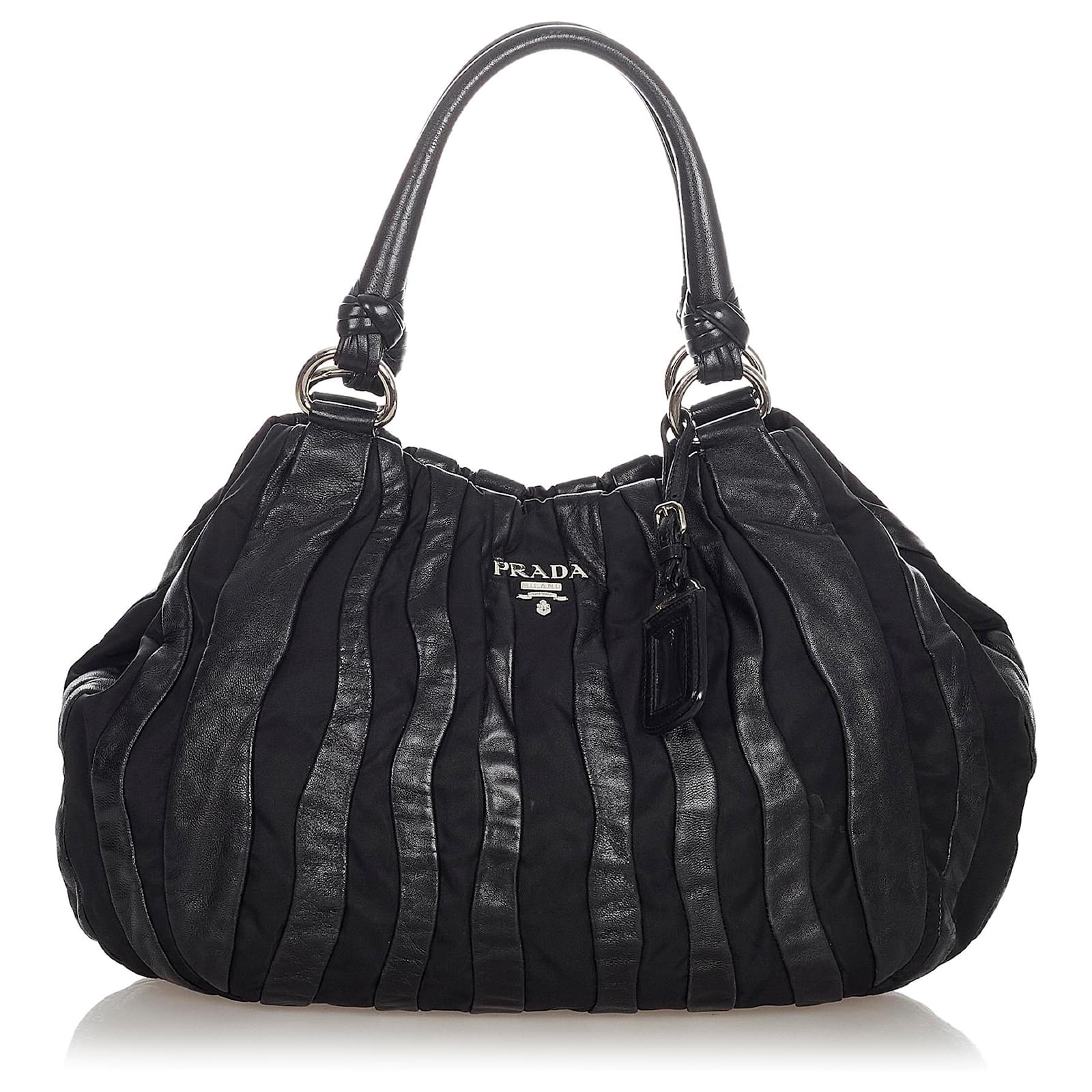 Prada Black Tessuto Nappa Waves Tote Bag Leather Nylon Cloth ref.363796 ...