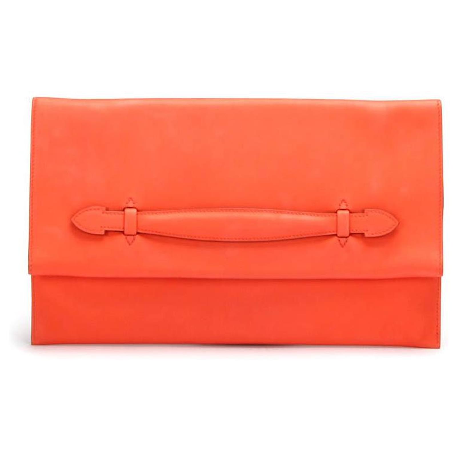 Hermès Evercolor Pliplat Clutch in orange calf leather leather ref.365086 -  Joli Closet