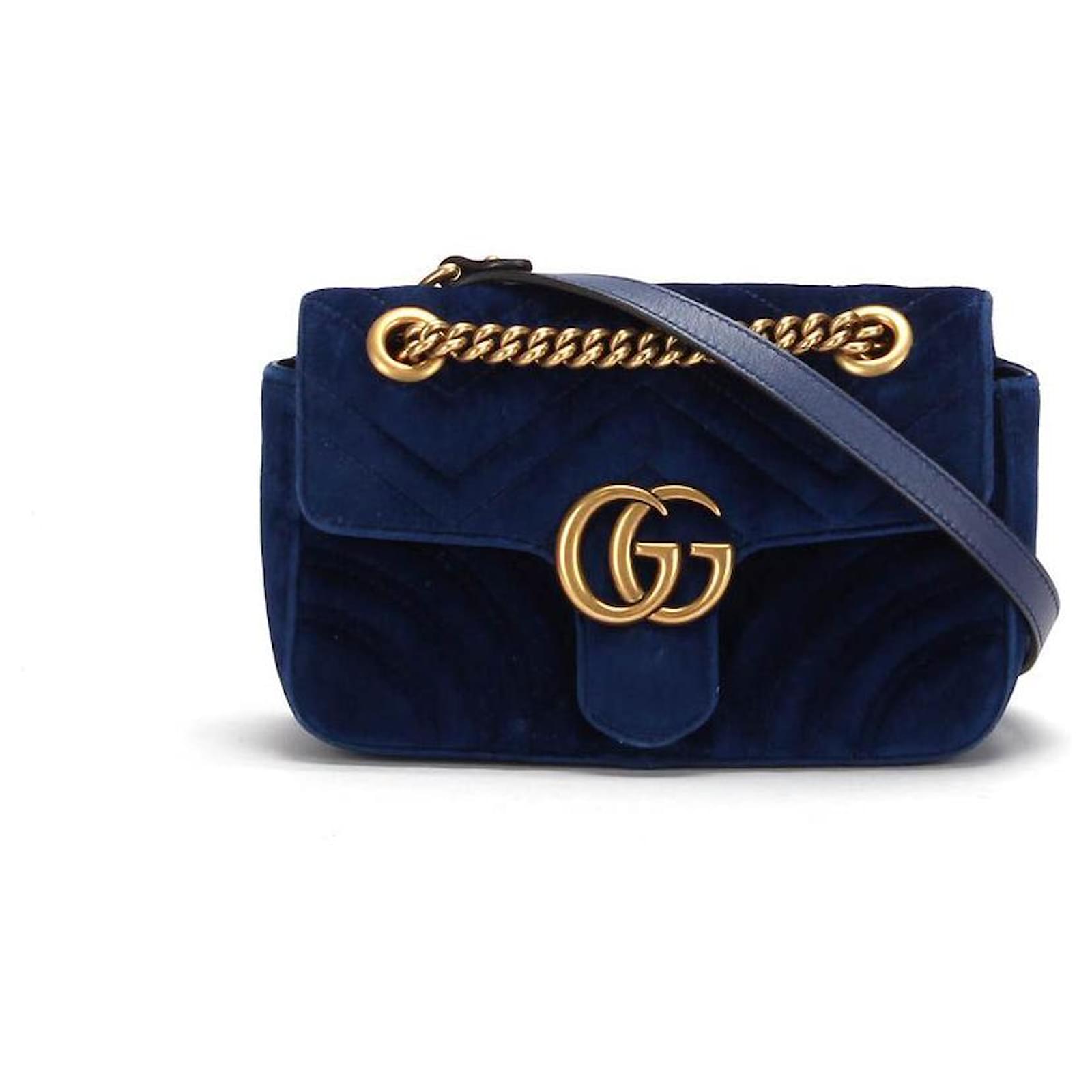 Bendecir Credo mejilla Bolso de hombro Gucci Mini GG Marmont Velvet en terciopelo azul ref.365311  - Joli Closet