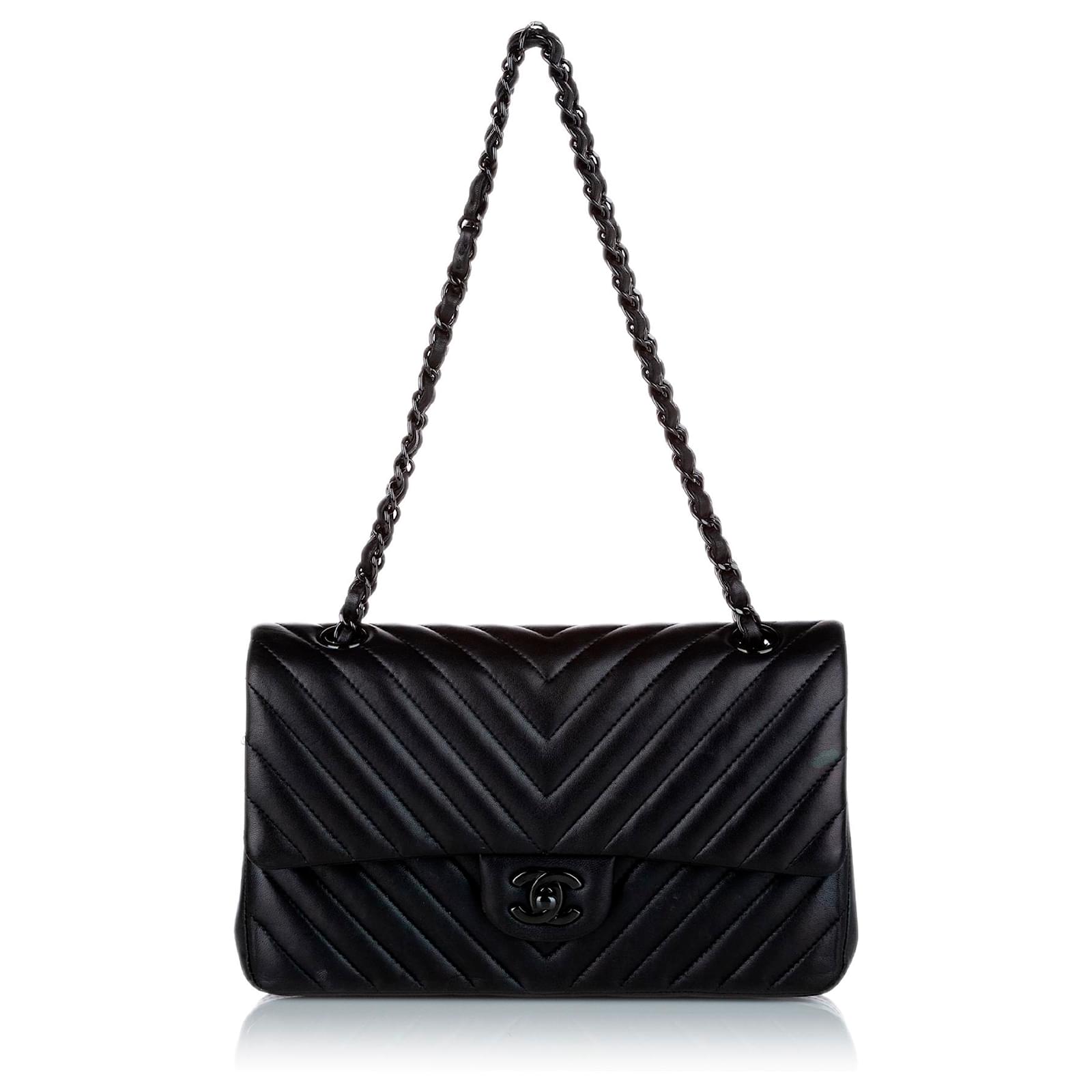 Chanel Black Medium Chevron Classic So Schwarz gefütterte Überschlagtasche  Leder ref.365355 - Joli Closet