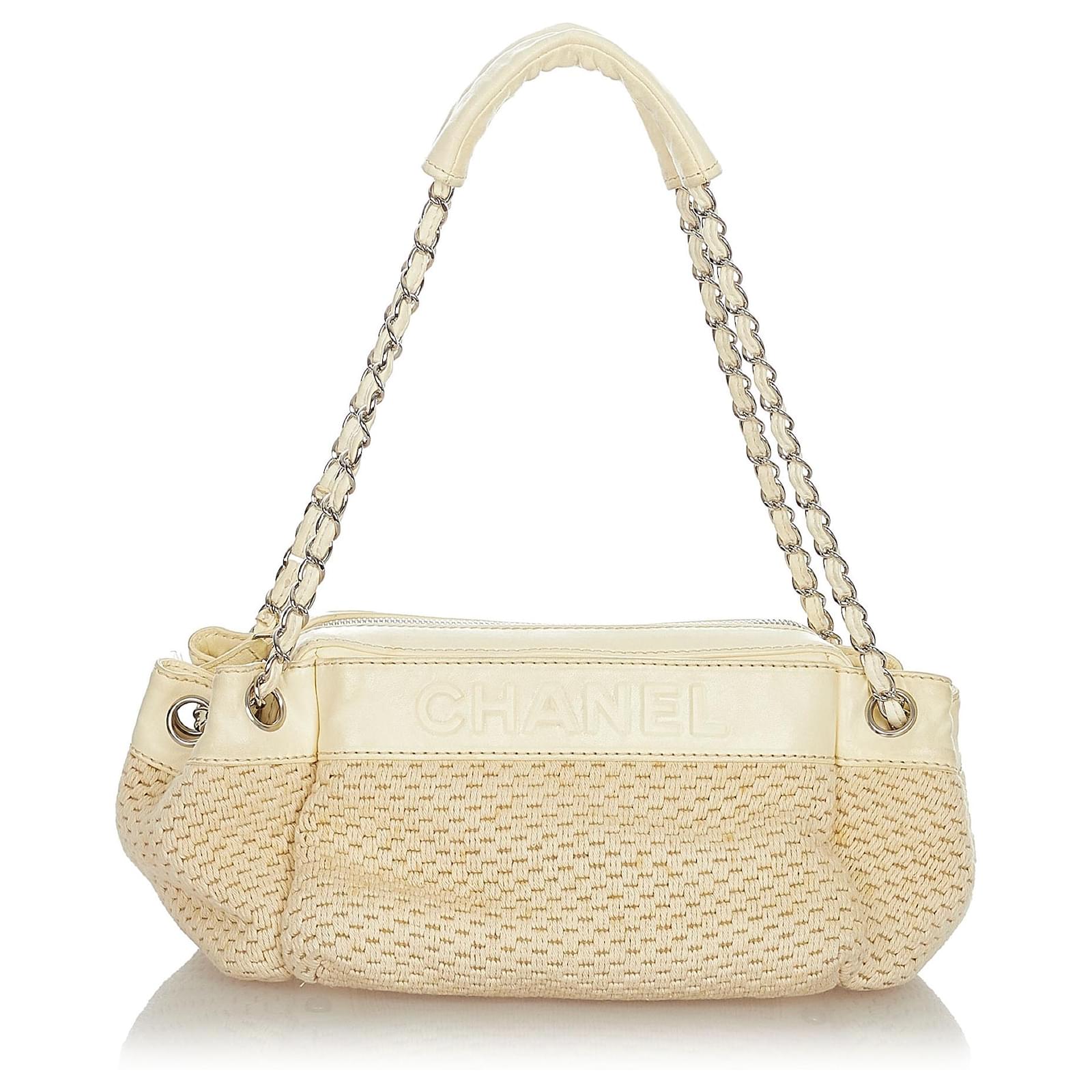 Chanel Braune Lax Akkordeon Wolle Schultertasche Beige Leder Kalbahnliches Kalb Tuch ref.365441 Joli Closet