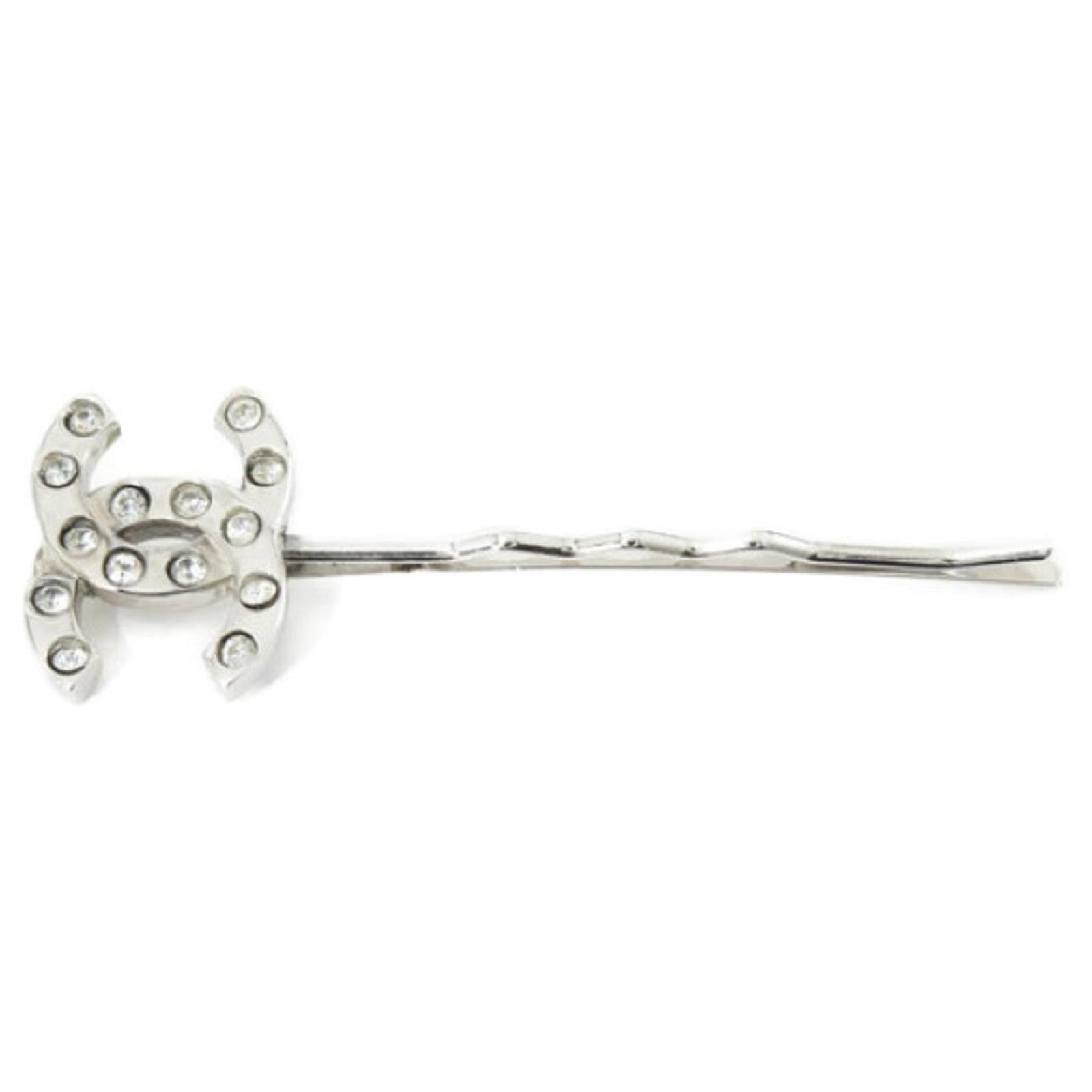 Used] Chanel Hairpins Coco Mark Rhinestone 00T Silver Silver Metal