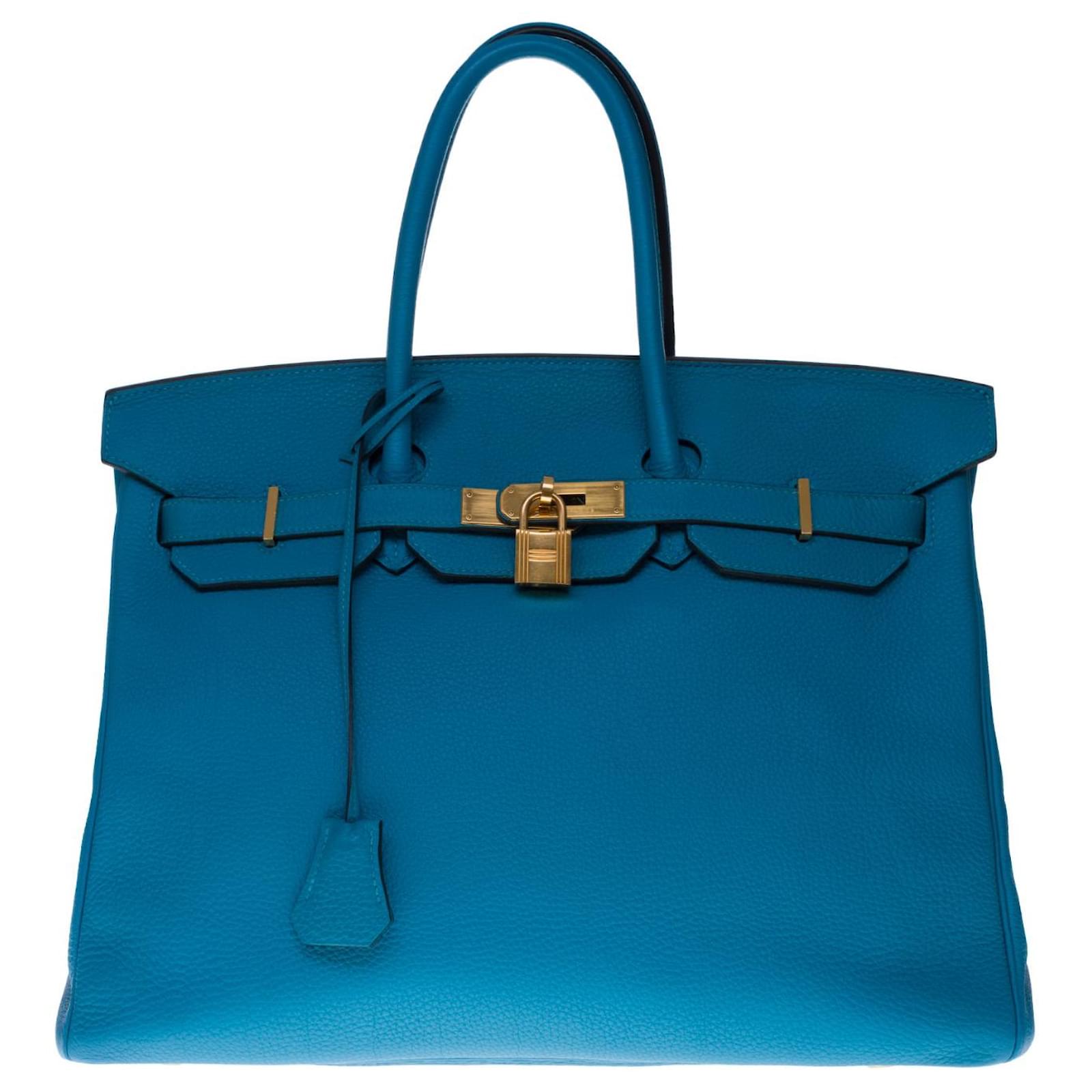 Hermès Stupenda borsetta Hermes Birkin 35 cm in pelle Togo blu laguna ,  finiture in metallo placcato oro ref.367720 - Joli Closet