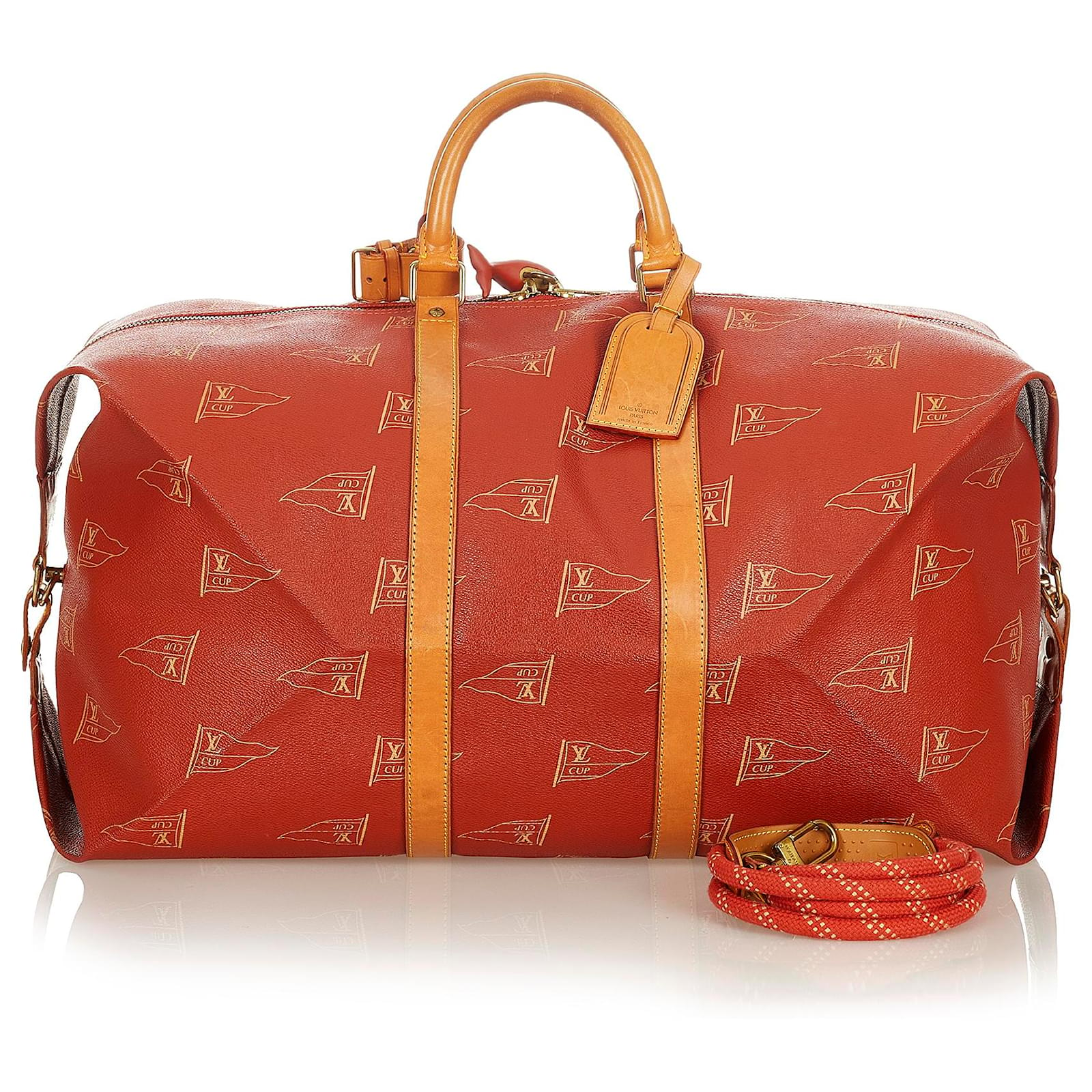 Louis Vuitton Red 1995 LV Cup Travel Bag Brown Leather Plastic Pony-style  calfskin ref.199343 - Joli Closet
