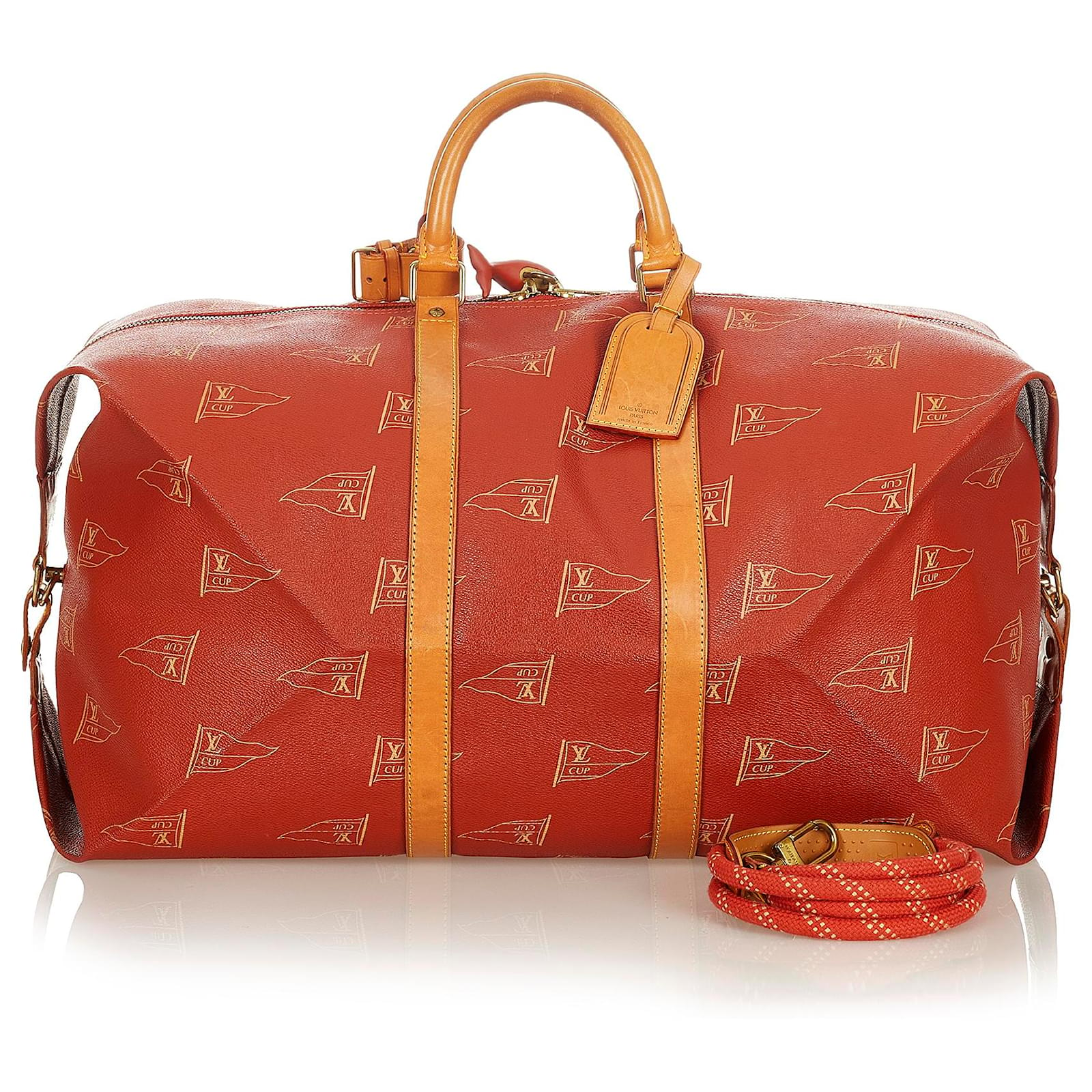 Louis Vuitton Red 1995 LV Cup Travel Bag Brown Leather Plastic