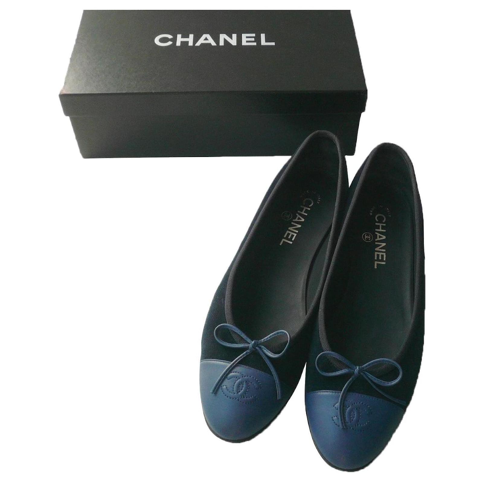 CHANEL Navy blue velvet ballerinas T40,5 C IT very good condition