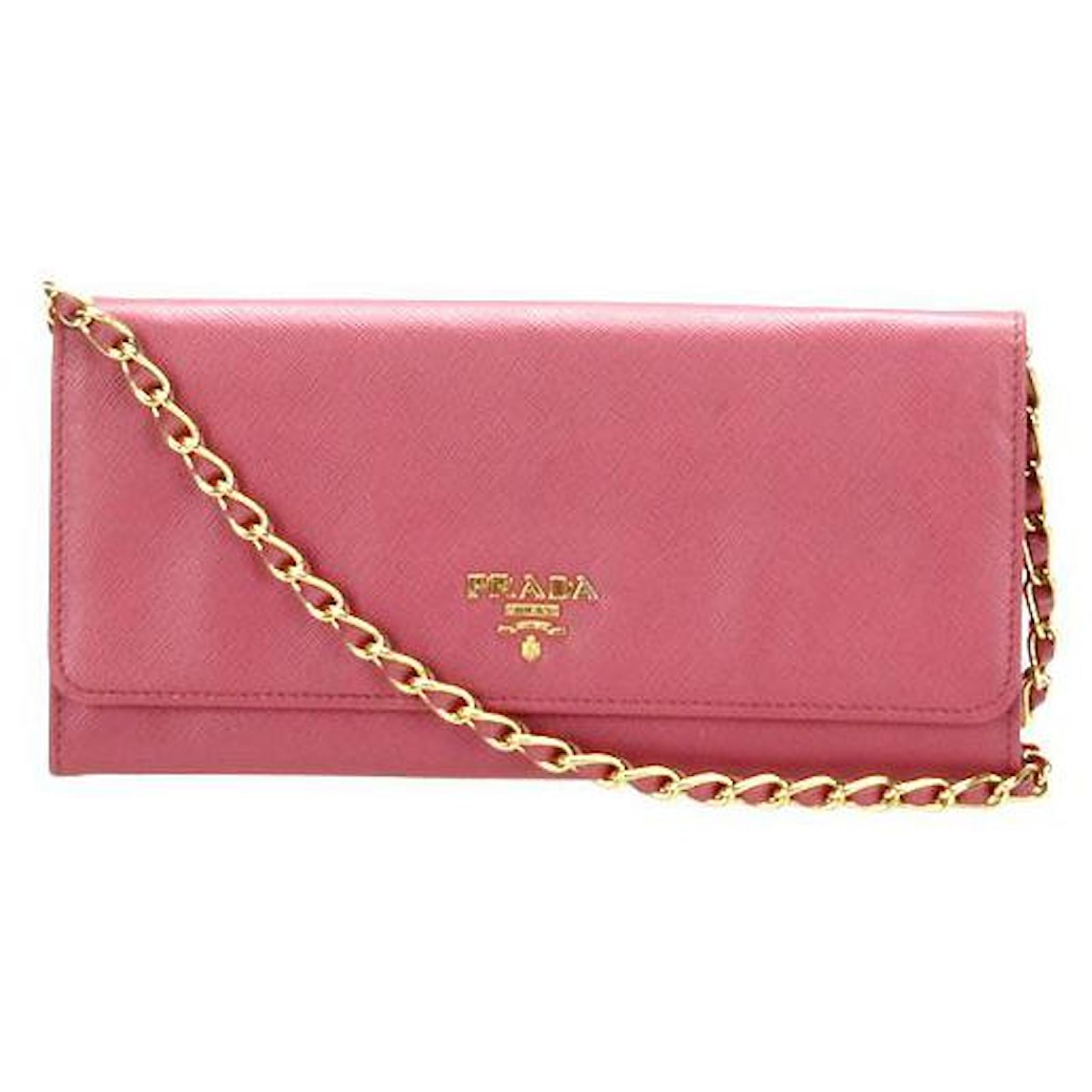 Prada Saffiano Wallet On Chain in pink calf leather leather ref