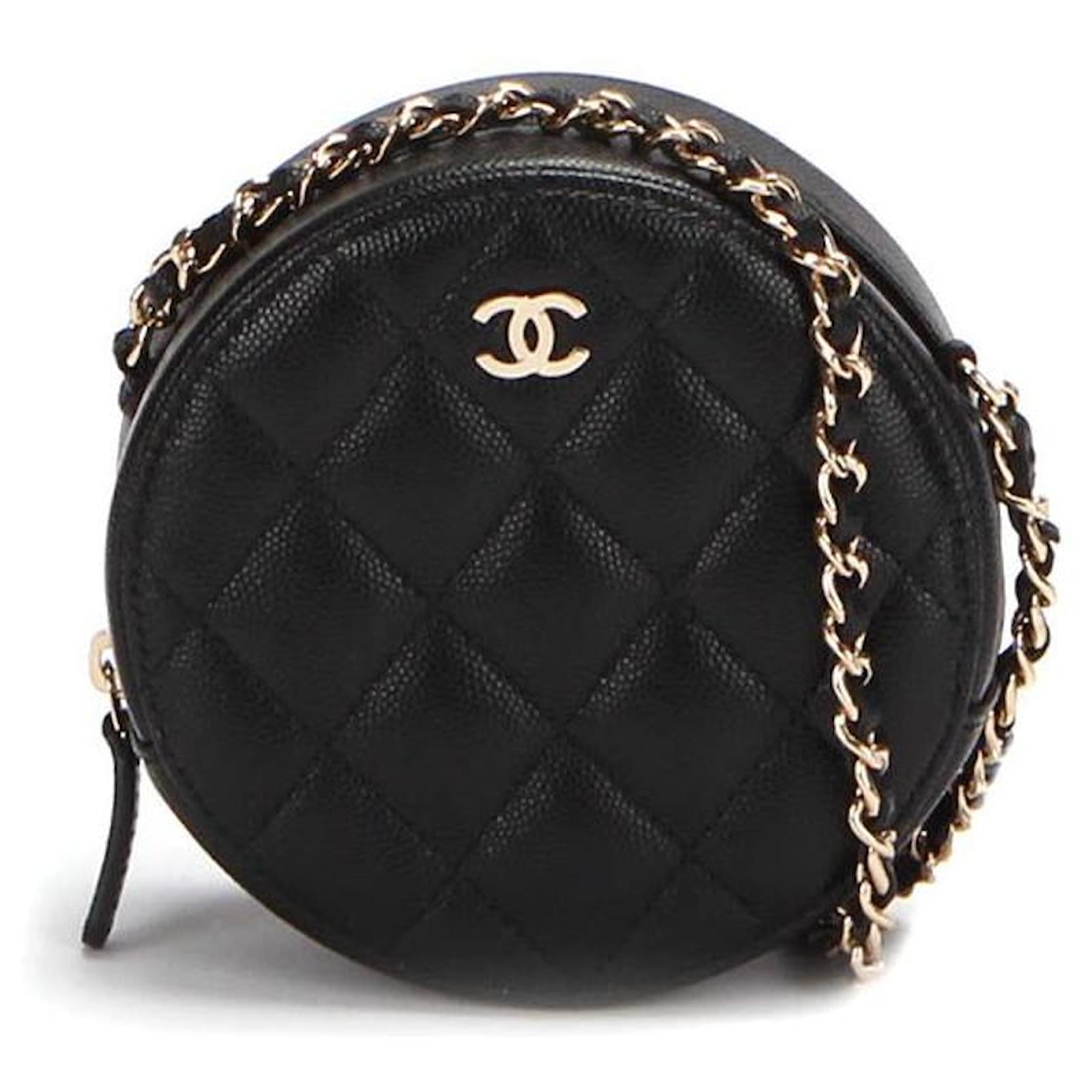 Chanel Caviar Round Chain Crossbody Bag in black calf leather