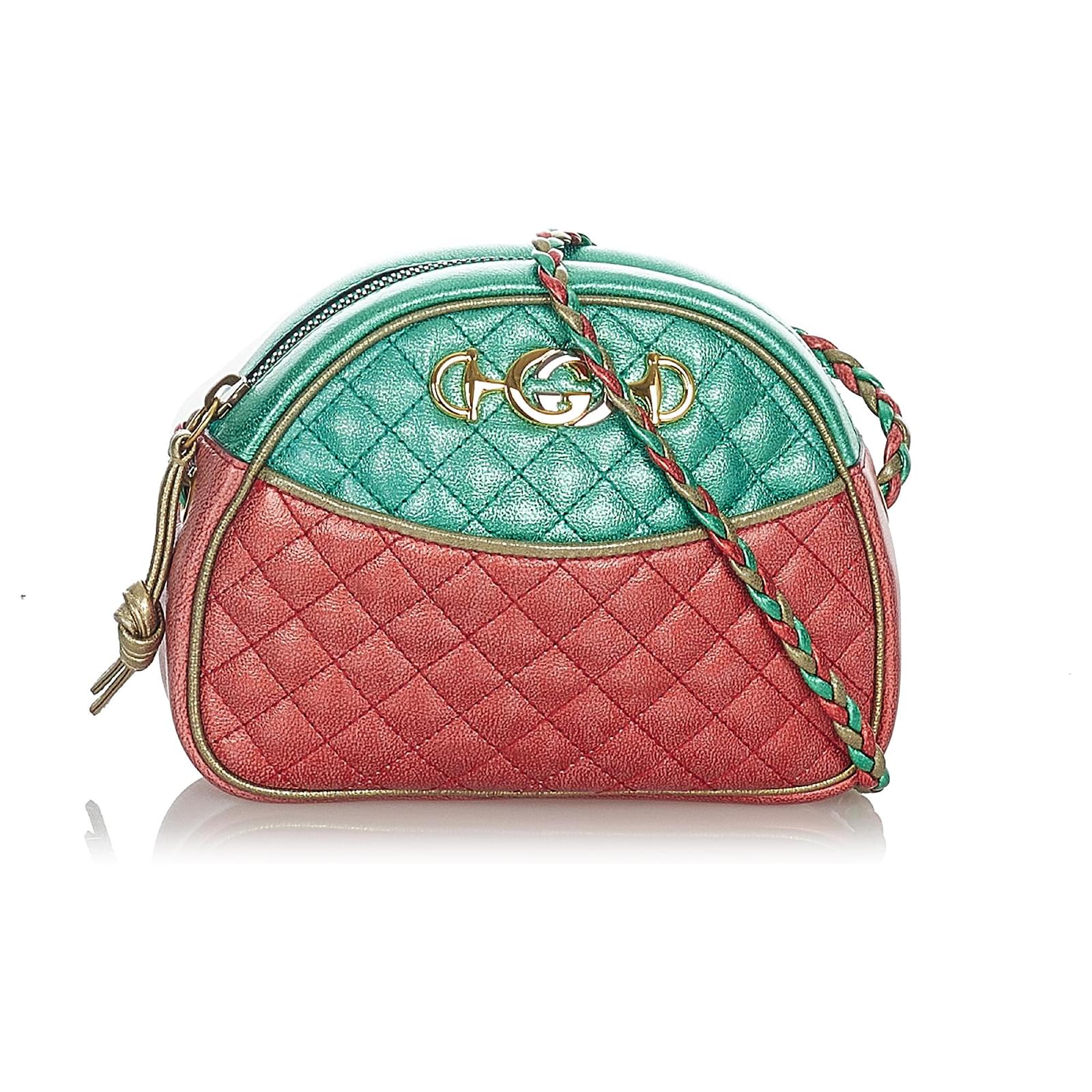 Gucci Pink/Green Quilted Metallic Leather Trapuntata Crossbody Bag