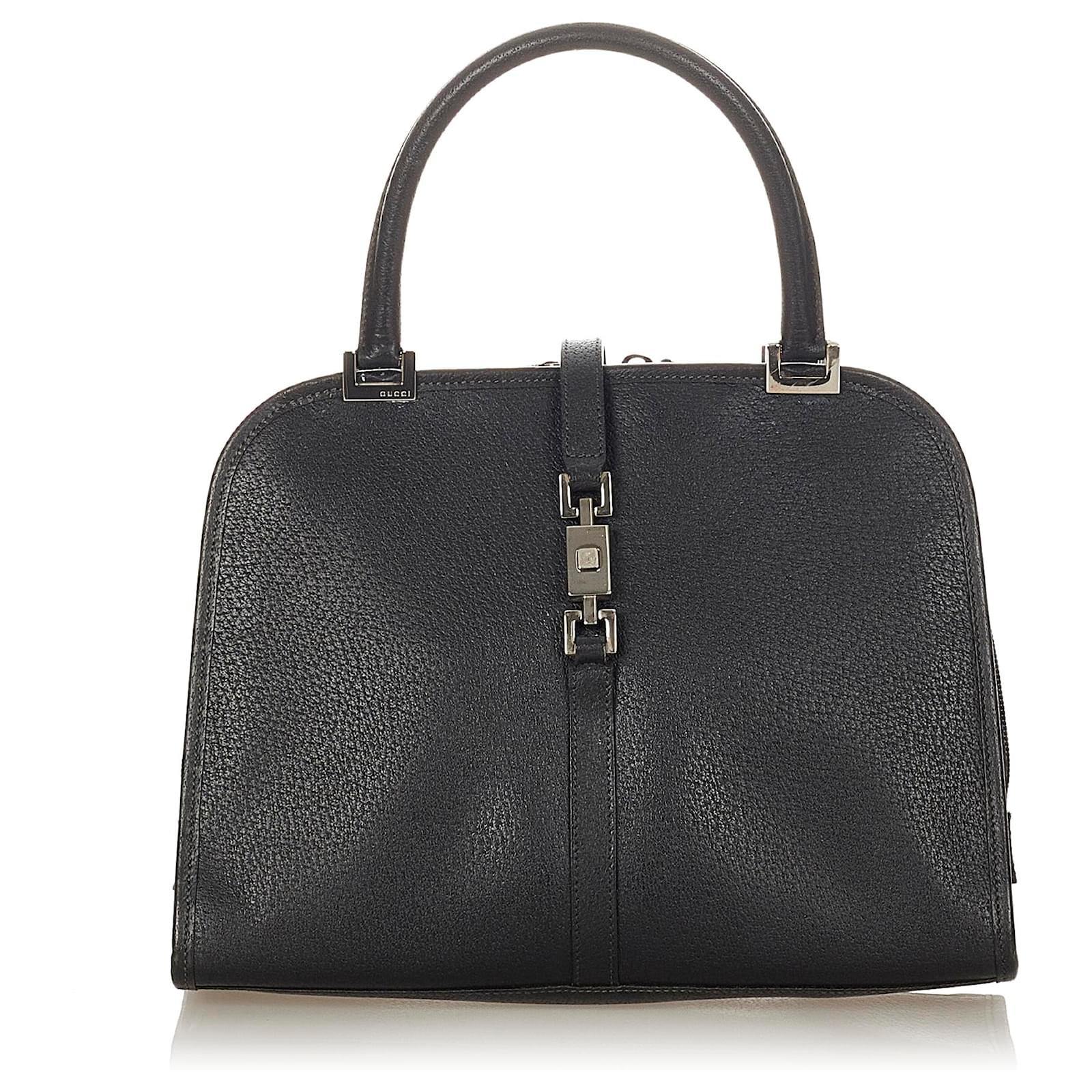 Gucci Black Jackie Canvas Handbag Leather Cloth Pony-style calfskin ...