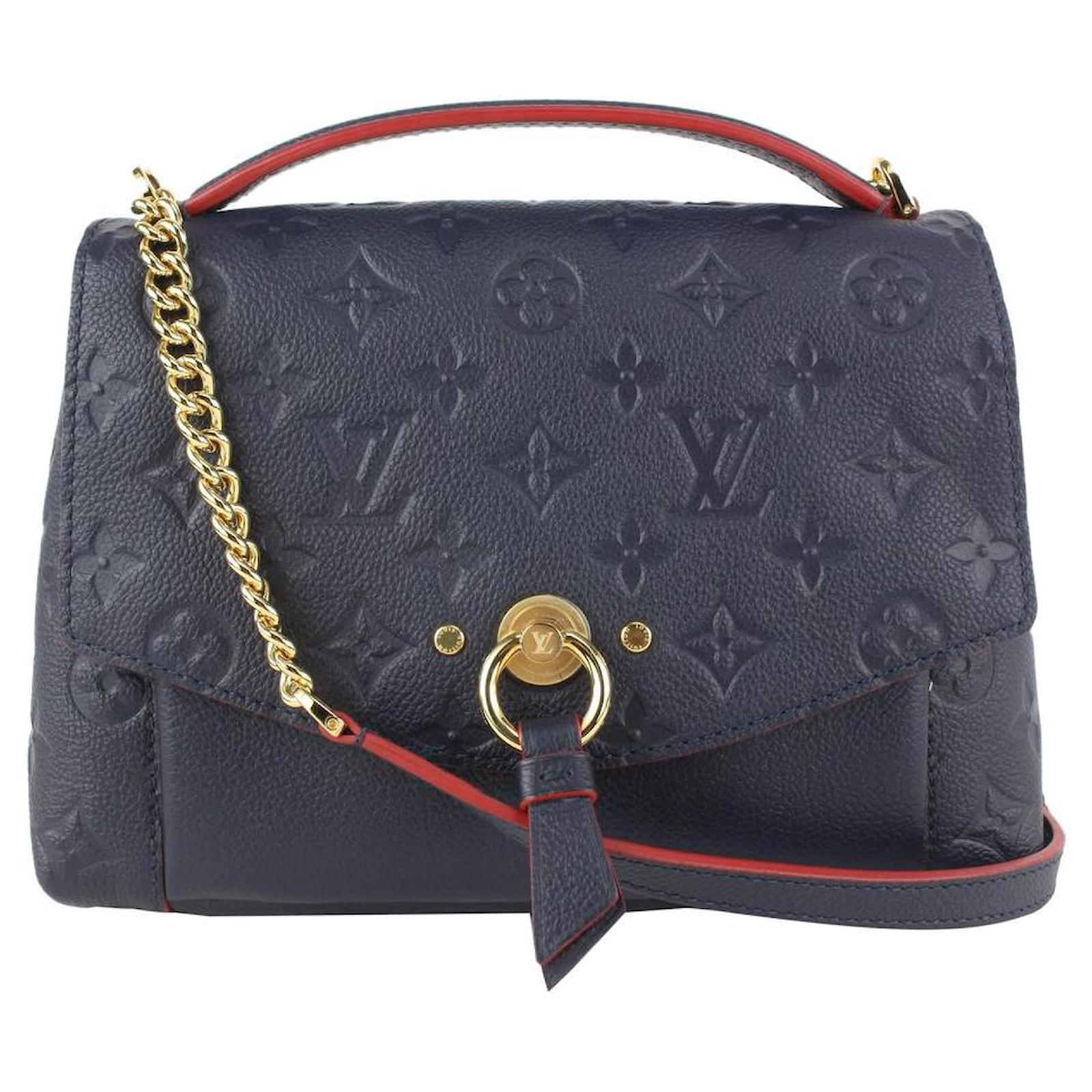 Louis Vuitton Navy Blue Red Leather Monogram Empreinte Blanche BB Chain Bag