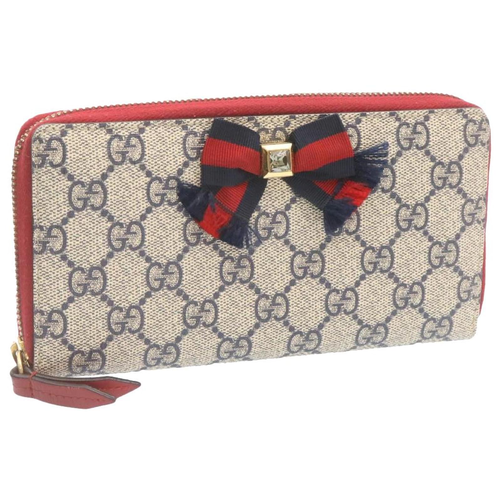 GUCCI Sherry Line GG Canvas Portafoglio Zip Around Pelle PVC Rosso Blu Auth  24841 Tela ref.372079 - Joli Closet