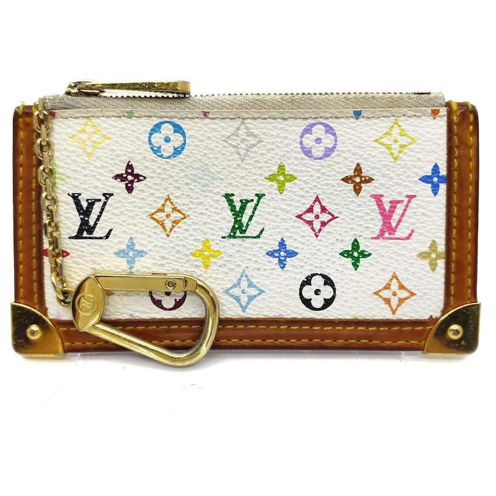 Louis Vuitton White Monogram Multicolor Key Pouch Pochette Cles