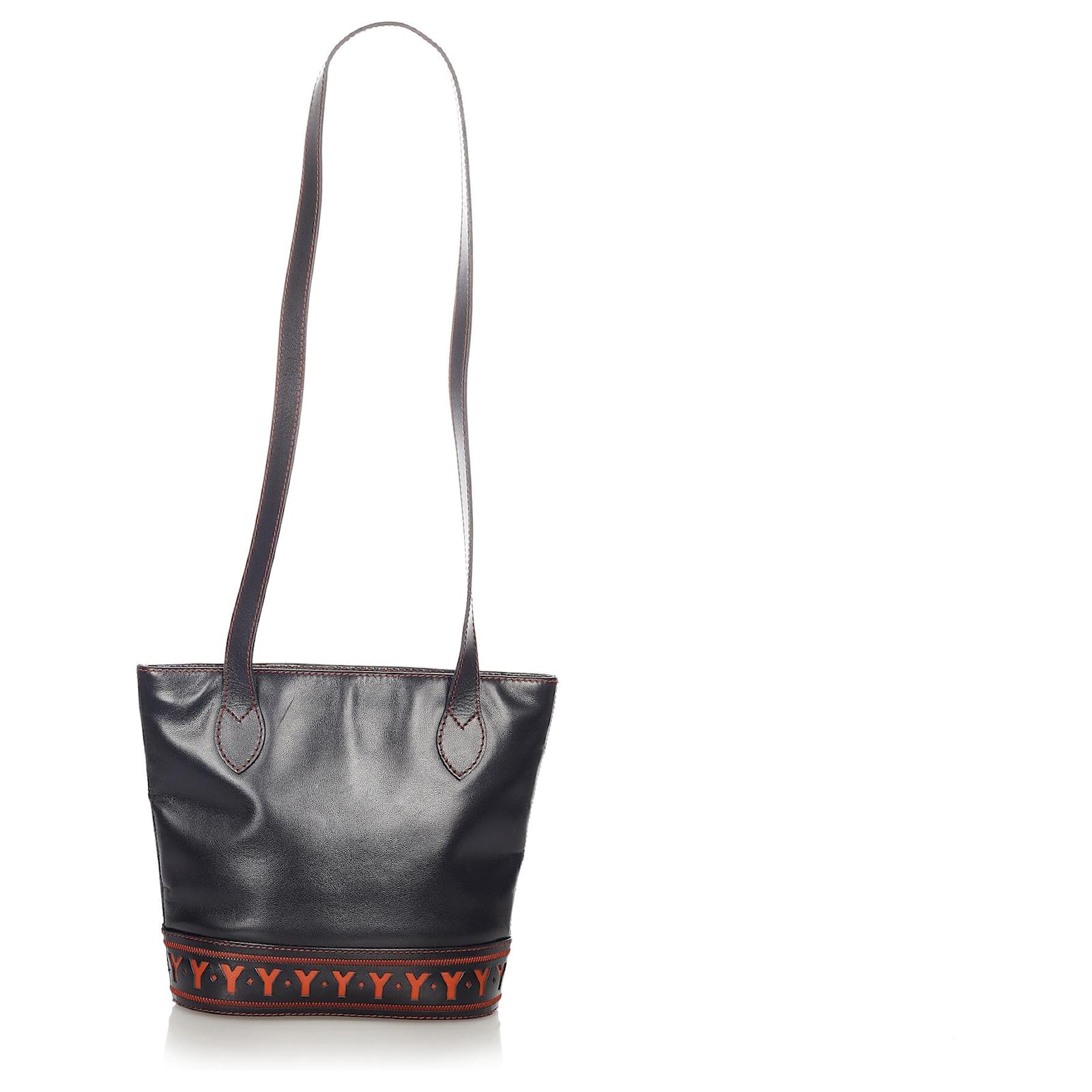 YVES SAINT LAURENT YSL Black / Brown Leather Tote bag One Shoulder