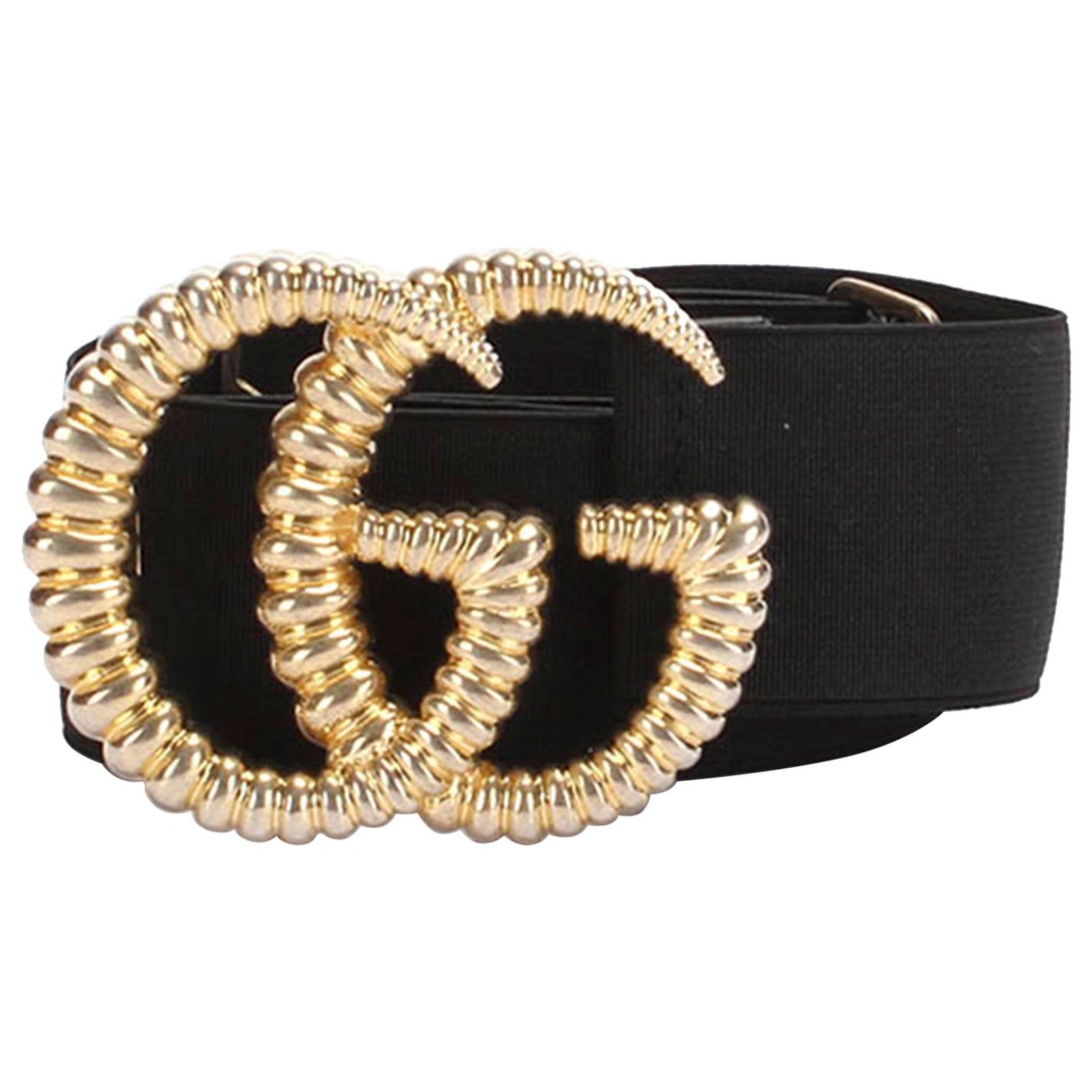 Cintura Gucci con fascia elastica GG Marmont nera Nero D'oro