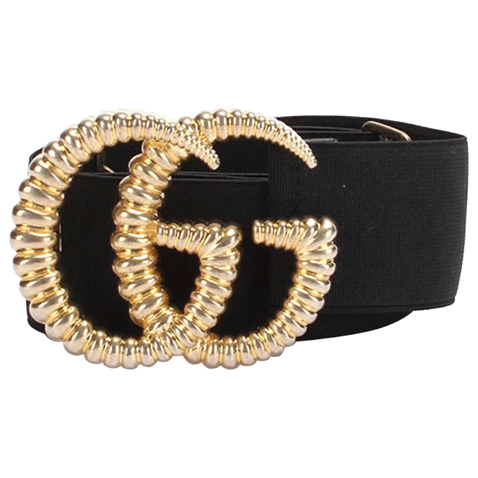 Gucci Black GG Marmont Elastic Band Belt Golden Metal ref.372291 Joli Closet