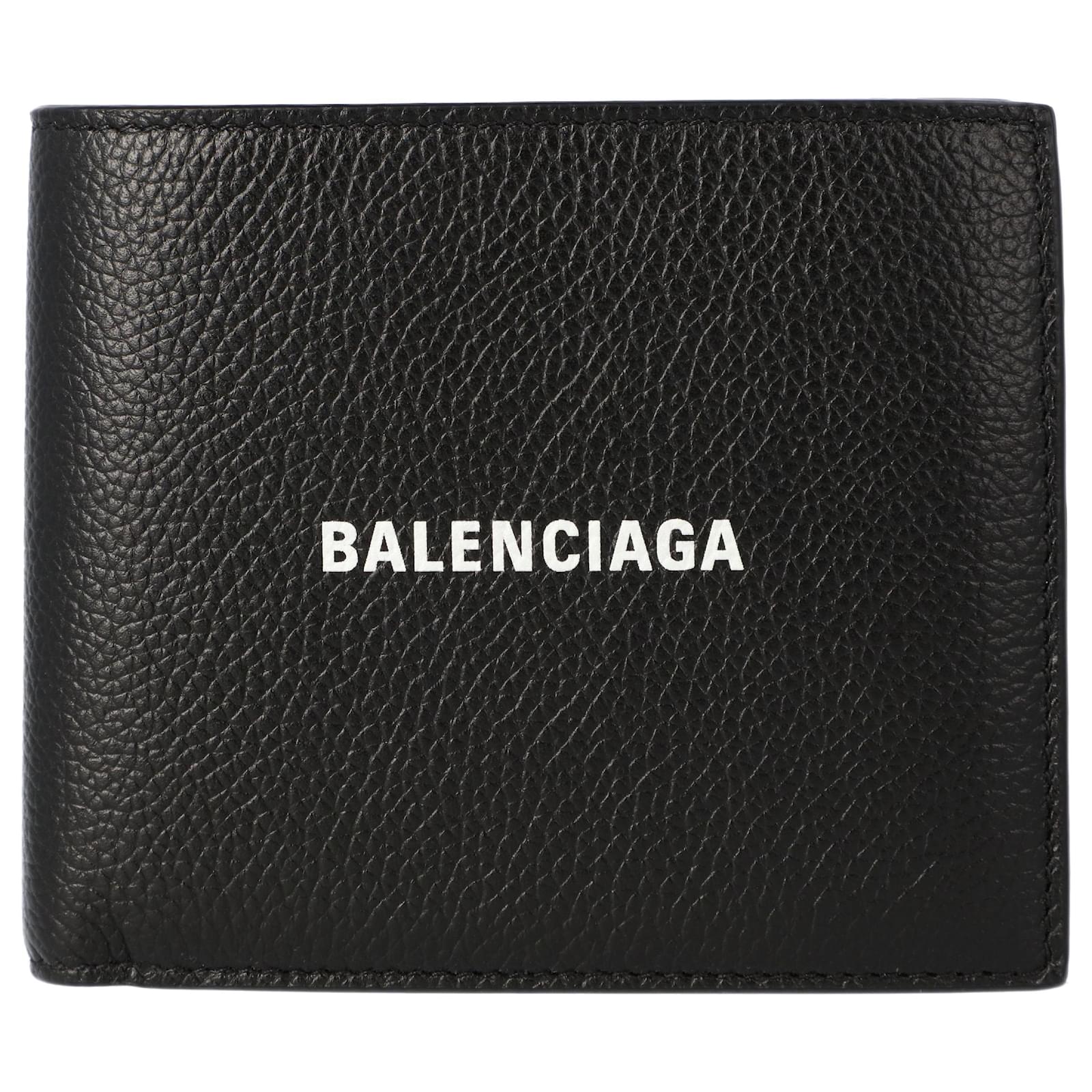 Balenciaga Cash square folded wallet in black with white logo Pony ...
