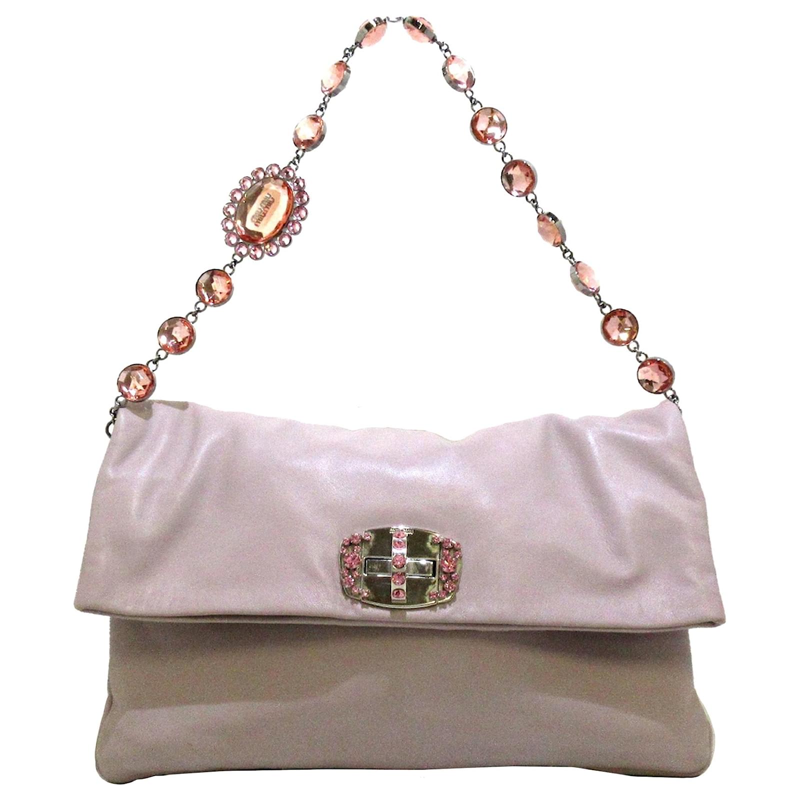 Borsa a tracolla Miu Miu in pelle con cristalli viola Rosa Porpora