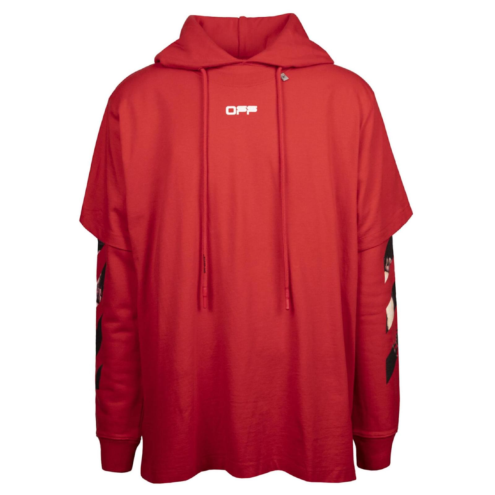 Off White Caravaggio Logo T-Shirt Hoodie Red Cotton