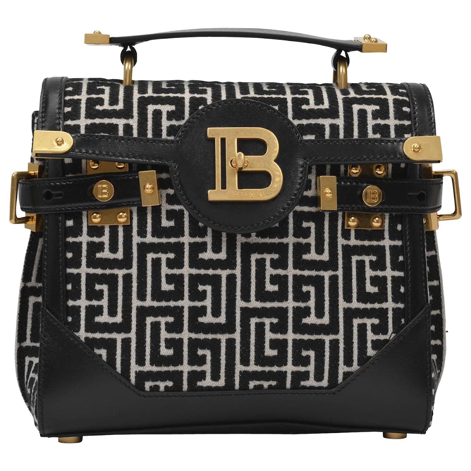 Balmain Bbuzz 23 Bag in Monogram Jacquard Canvas Black Cloth ref