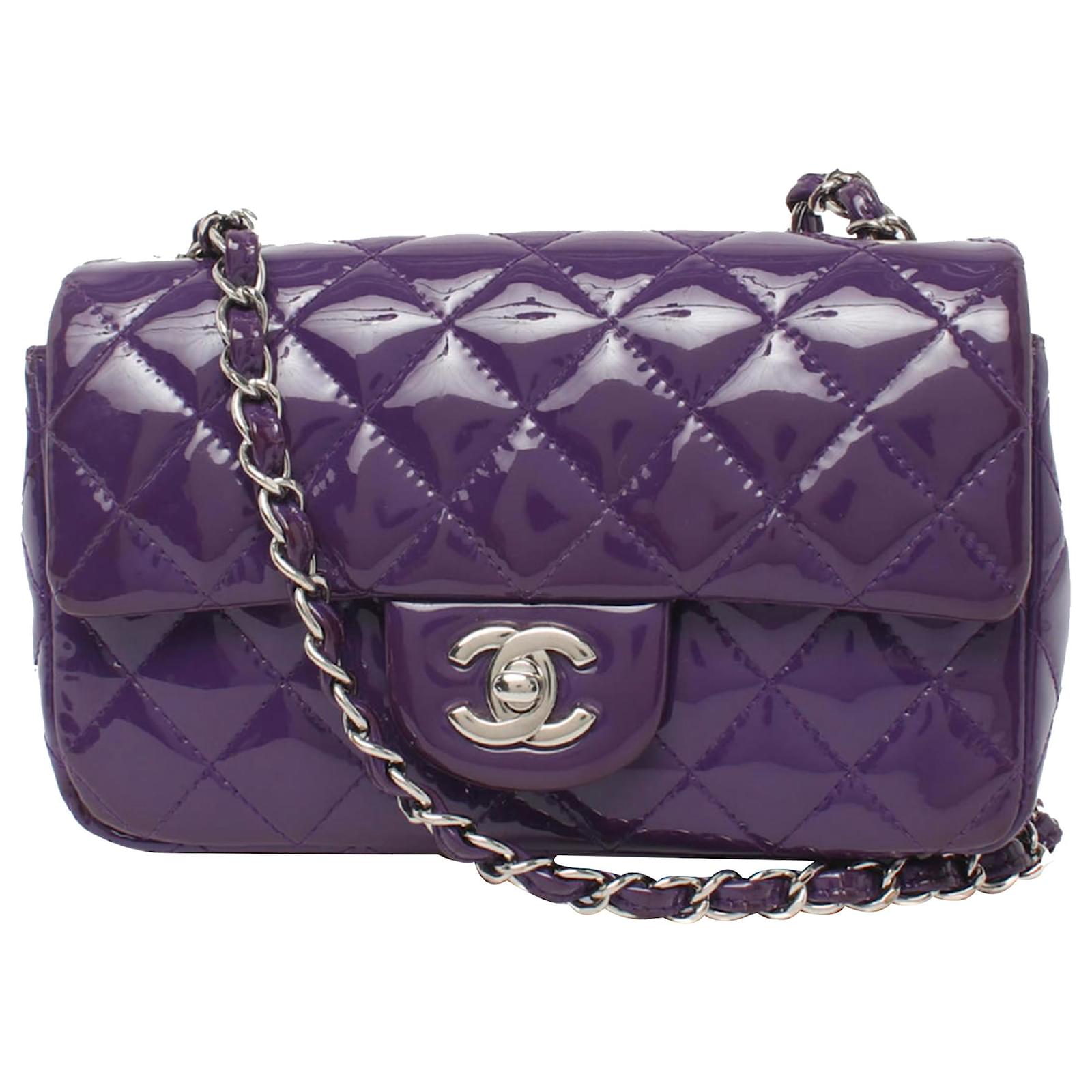 Chanel Purple Classic Mini Rectangular Patent Leather Flap Bag ref