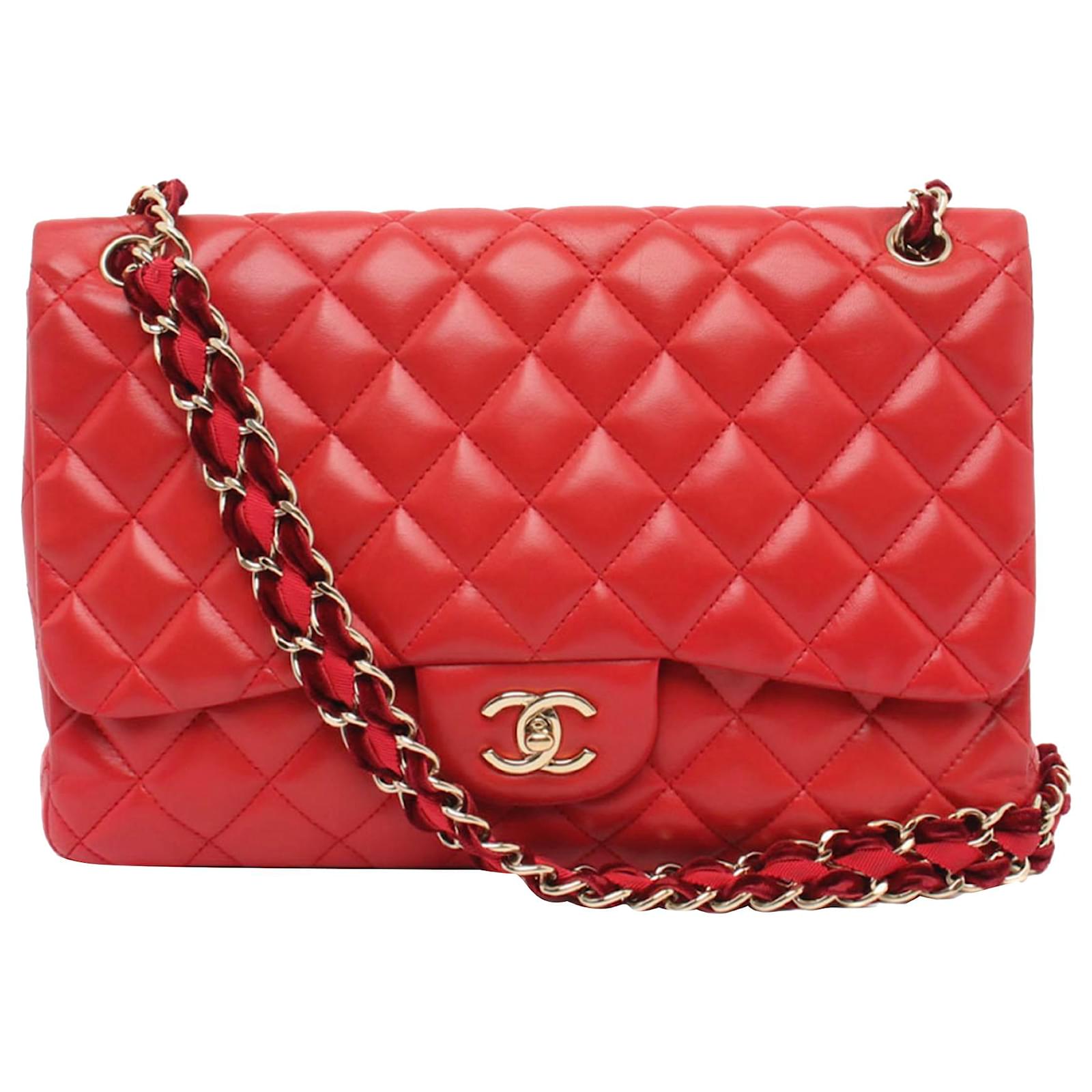 Amazing Chanel Classic shoulder Flap bag in red quilted lambskin leather ,  SHW