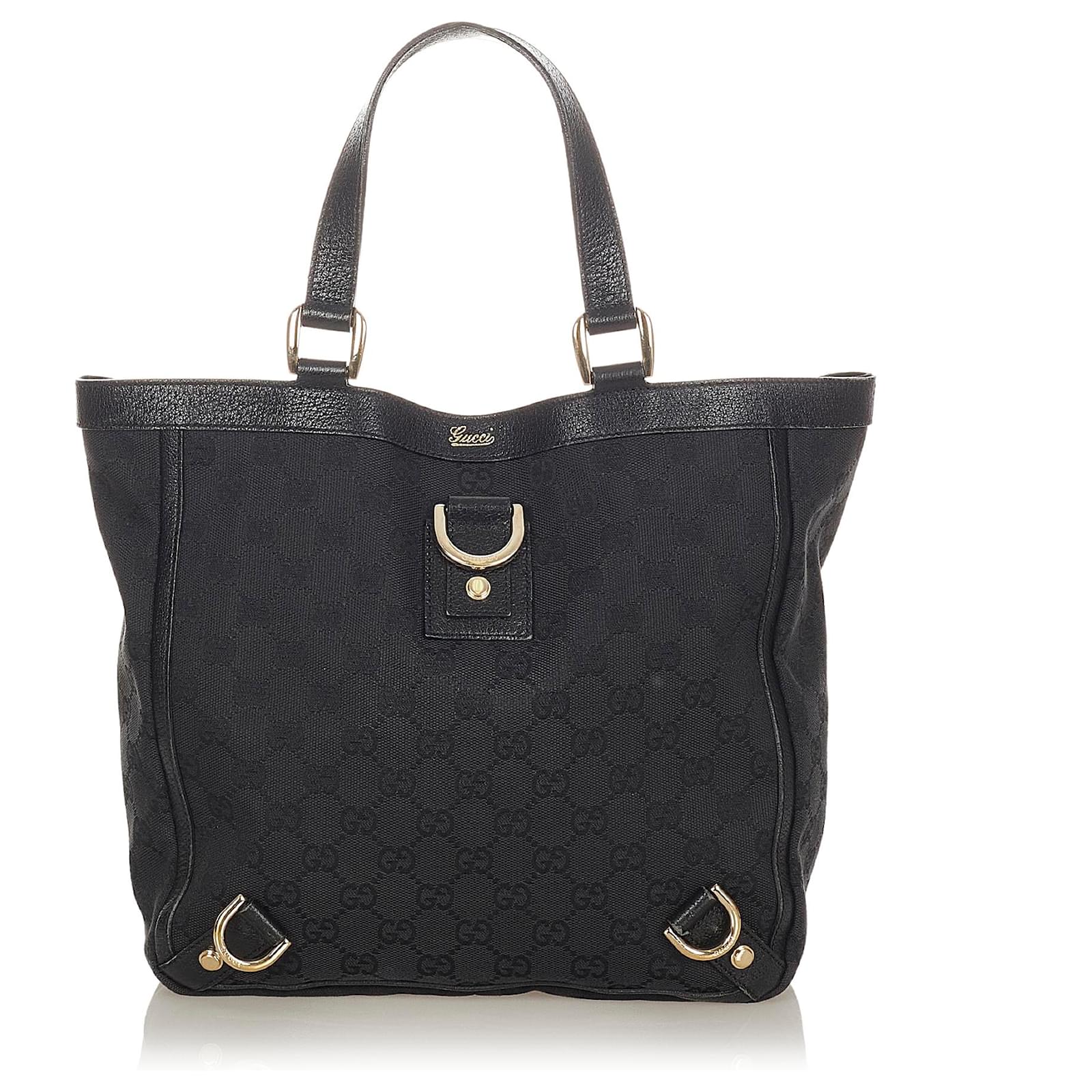 Gucci Black GG Canvas Abbey D-Ring Tote Bag Leather Cloth Pony-style ...