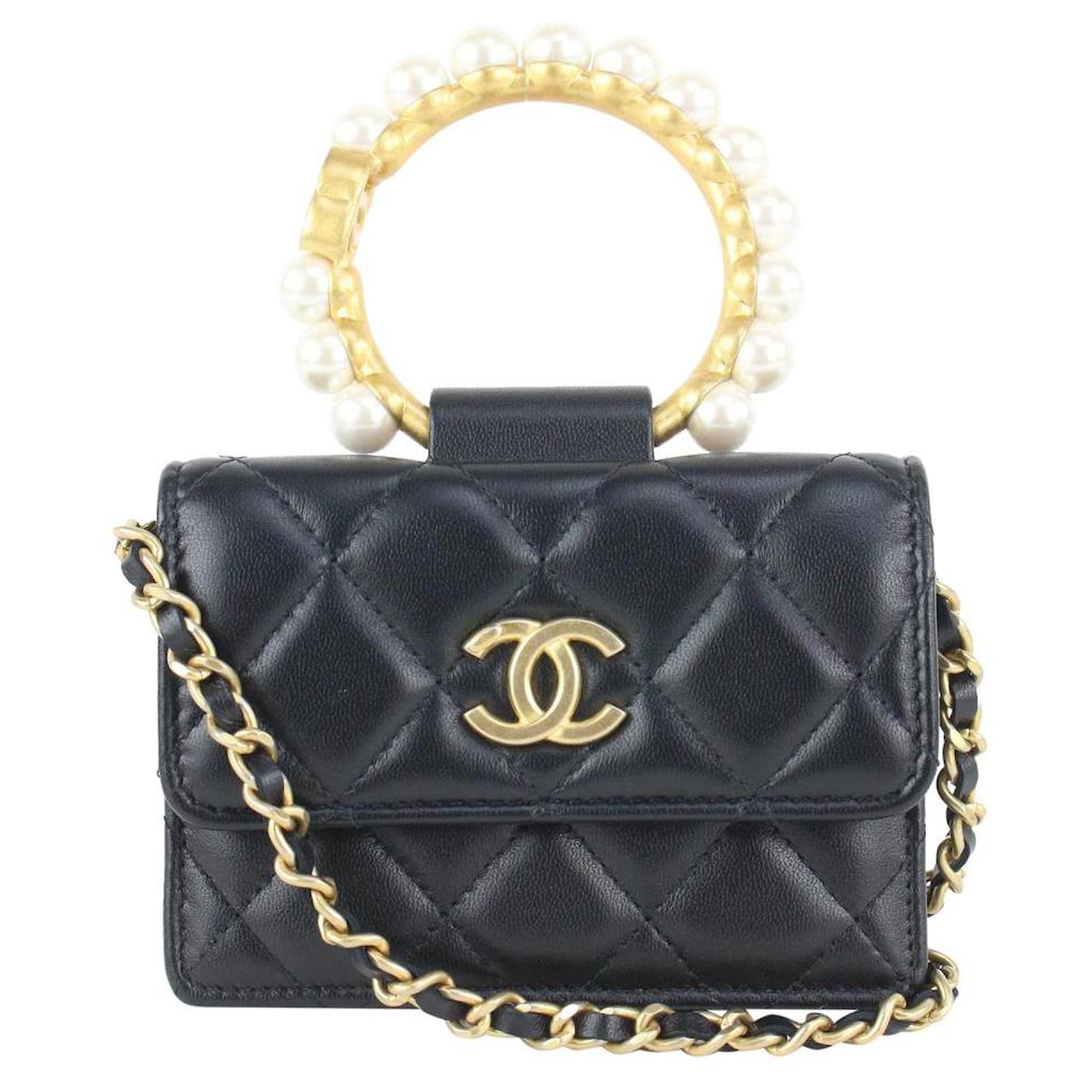 Chanel Black Quilted Lambskin Quilted About Pearls Mini Bag For