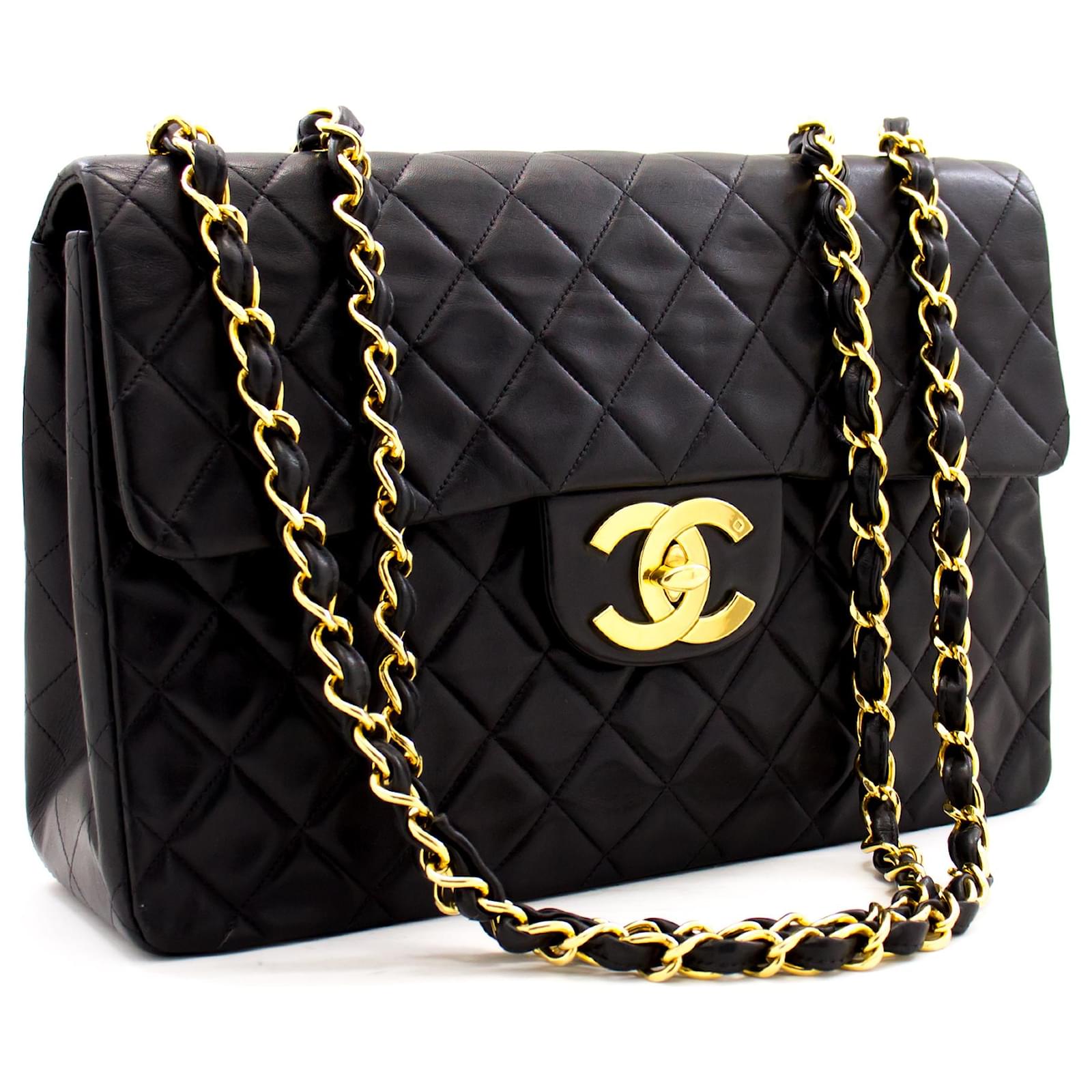 Handbags Chanel Chanel Jumbo 13 Maxi 2.55 Flap Chain Shoulder Bag Black Lambskin