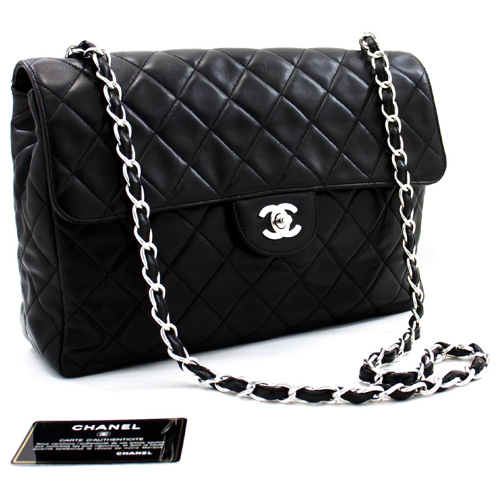 Chanel Jumbo 11 Large Chain Shoulder Bag Flap Black Lambskin
