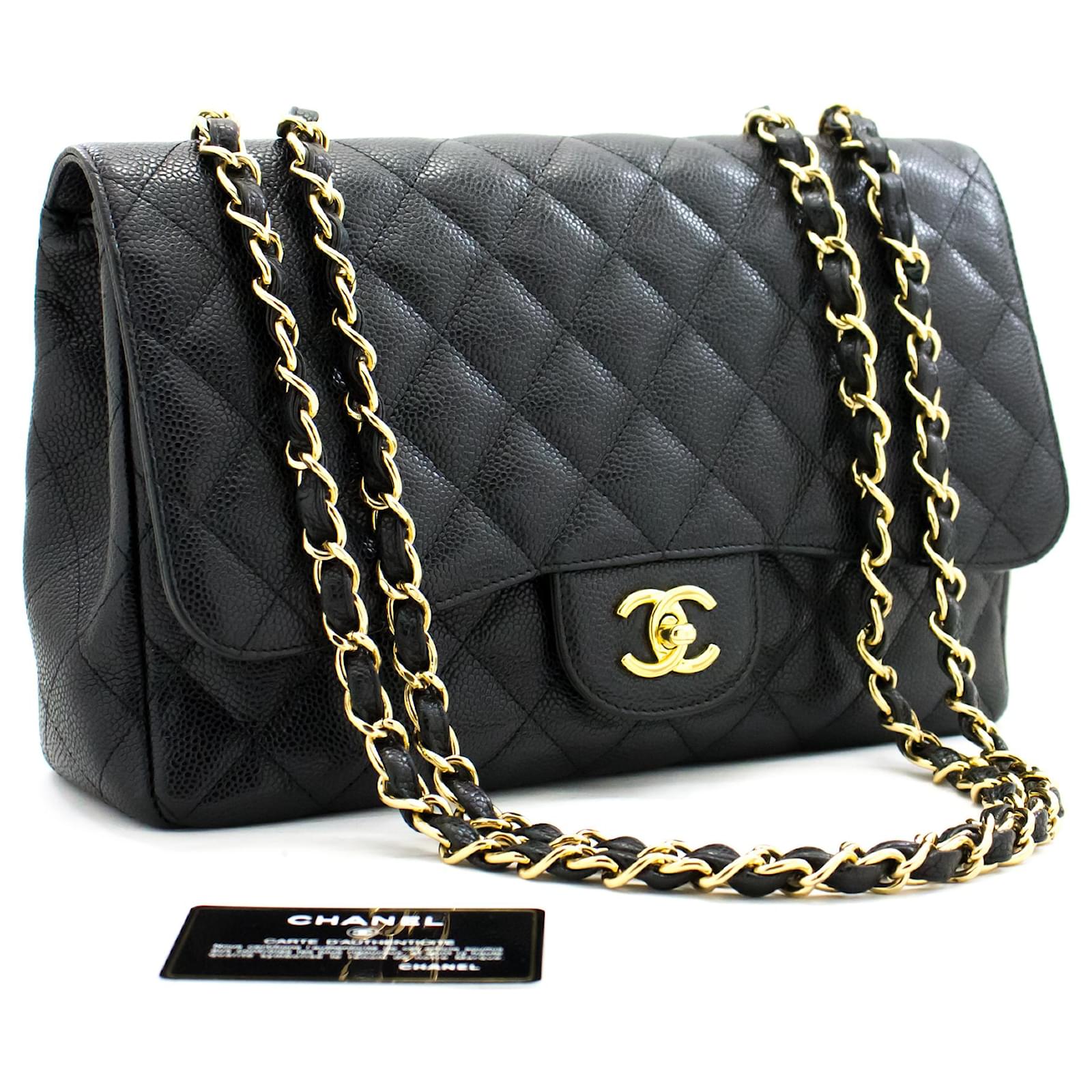 Chanel Jumbo caviar 11 Large Chain Shoulder Bag Flap Black Leather  ref.375133 - Joli Closet