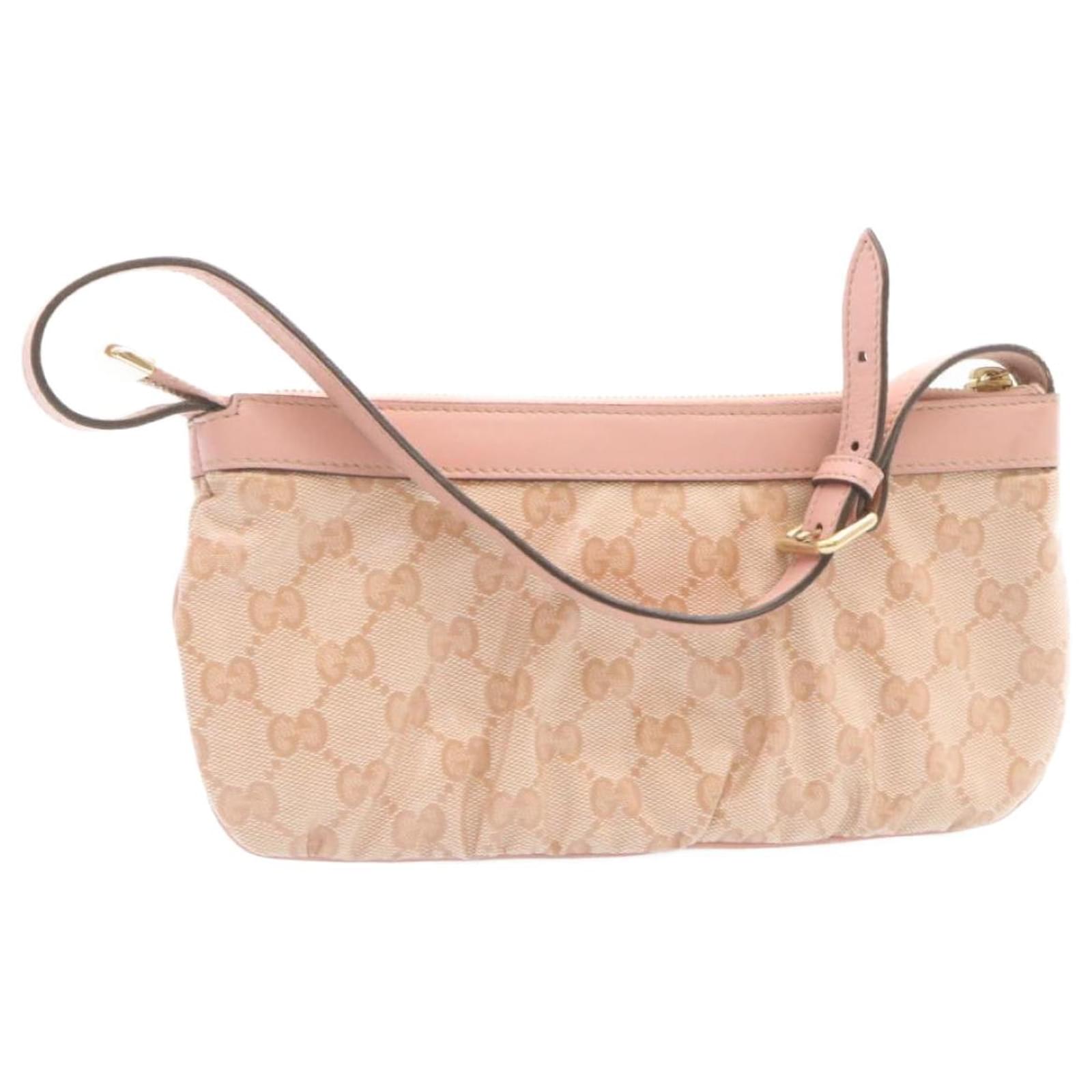 Gucci Gg Monogram Pink Pochette Brown Canvas Shoulder Bag