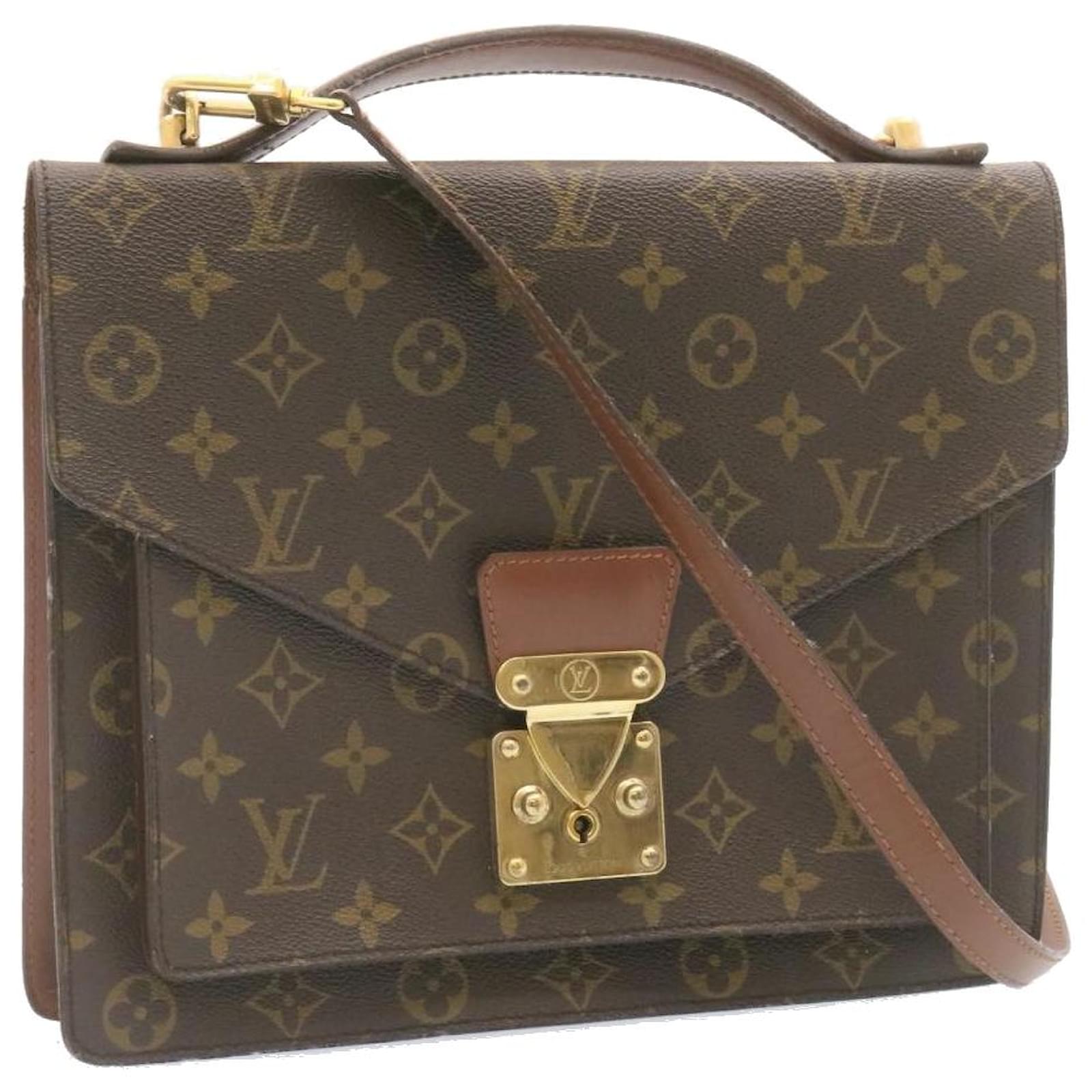 Louis Vuitton Monceau M51185 Monogram Canvas 2way Satchel Handbag Brown