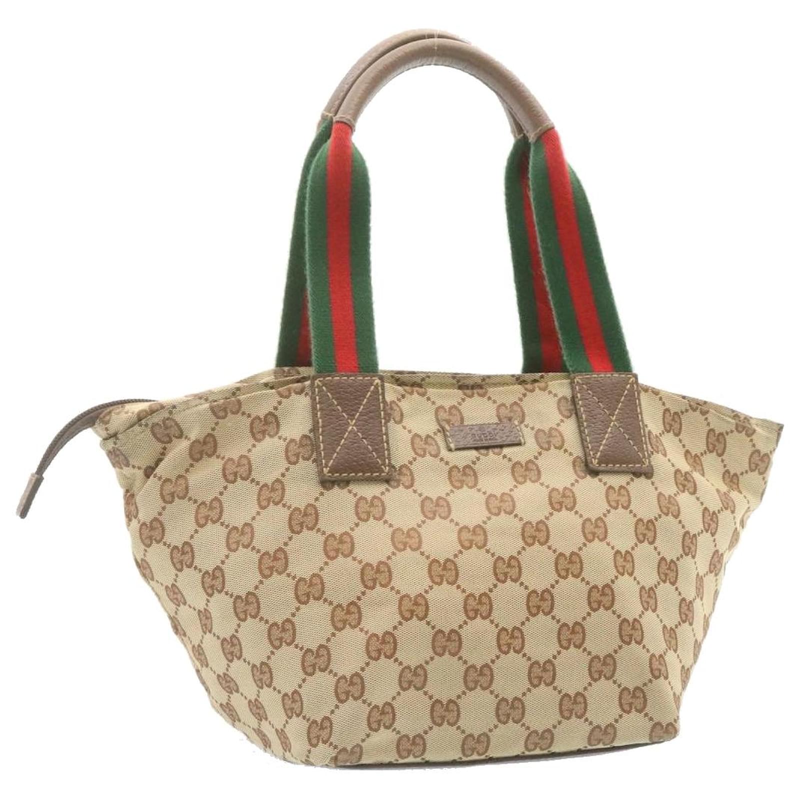 GUCCI Sherry Line GG Canvas Hand Bag Beige Red Green Auth gt1256 Cloth   - Joli Closet