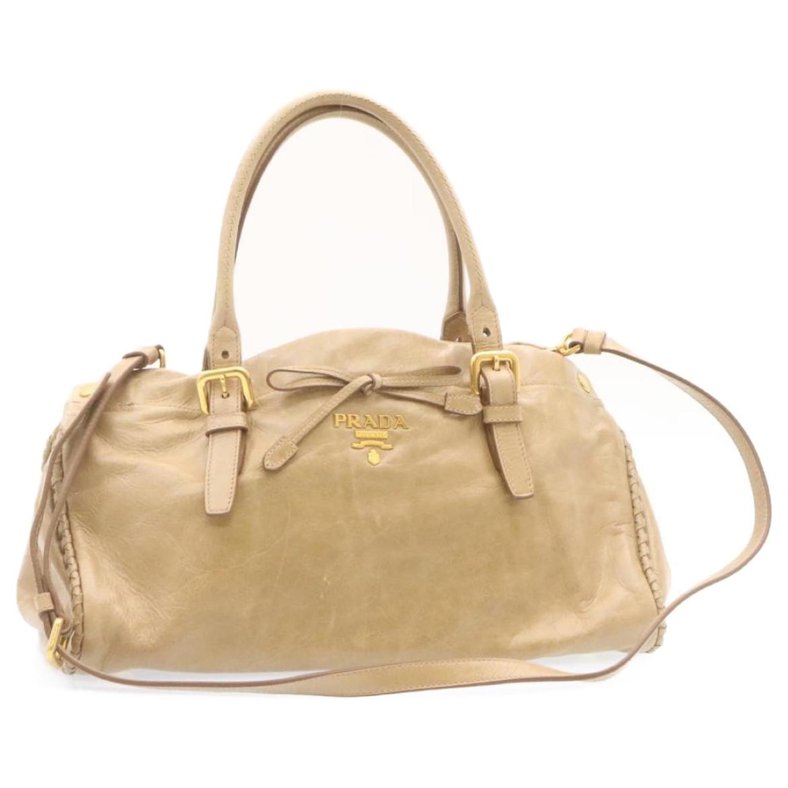 PRADA Hand Bag Leather 2Way Beige Auth jk135 ref.375571 - Joli Closet