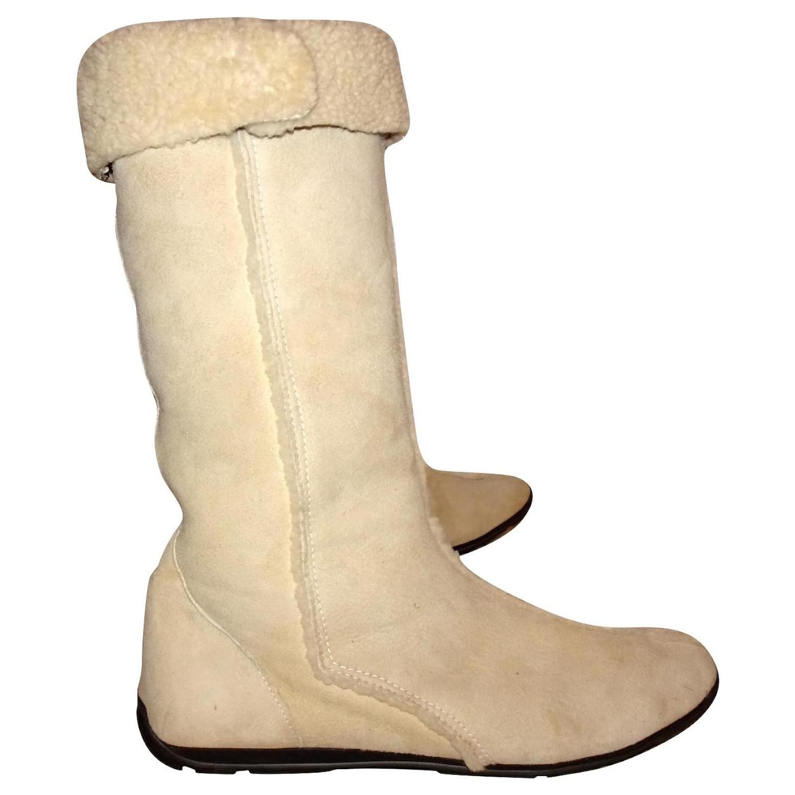 Prada Rare Shearling Leather Boots Lambskin  - Joli Closet