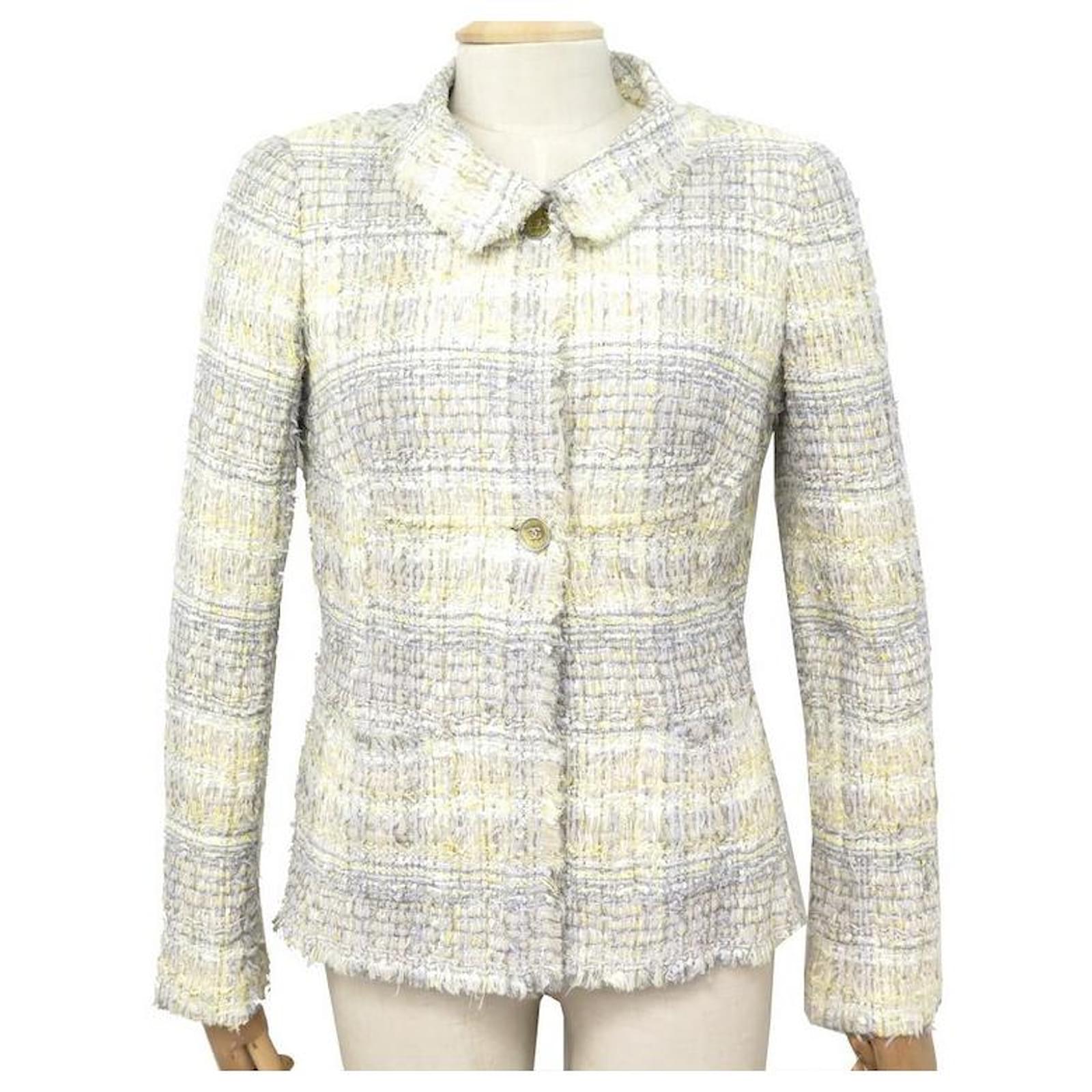 NEW CHANEL JACKET SIZE S 36 IN YELLOW TWEED BUTTONS CC LOGO JACKET VEST