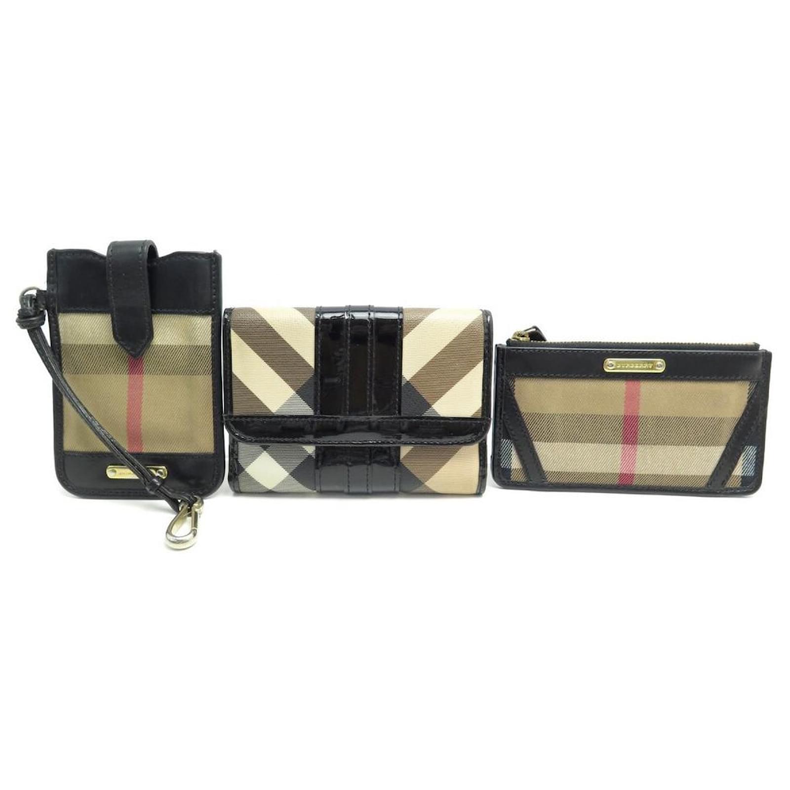 LOT WALLET BURBERRY + COIN WALLET + TELEPHONE CASE TARTAN CANVAS Beige  Leather  - Joli Closet