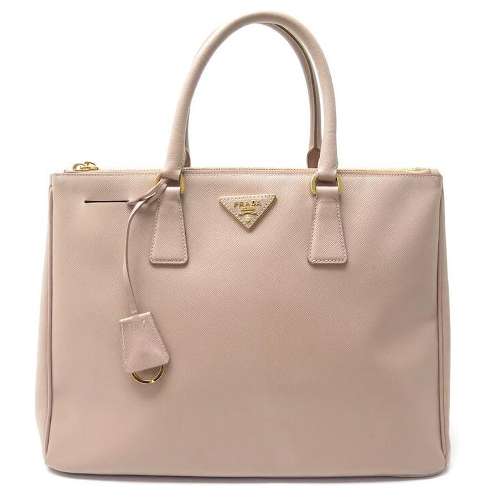 Prada Large Saffiano Cuir Double Prada Bag in Cameo/Rose Gold