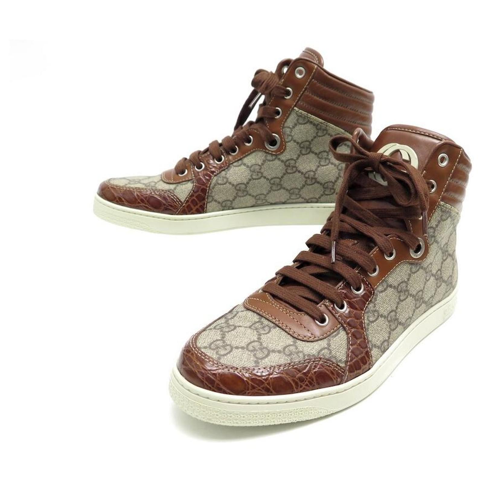 NEW GUCCI BASKETS CODA HIGH TOP GUCCISSIMA CANVAS SHOES   SHOES  Brown Leather  - Joli Closet
