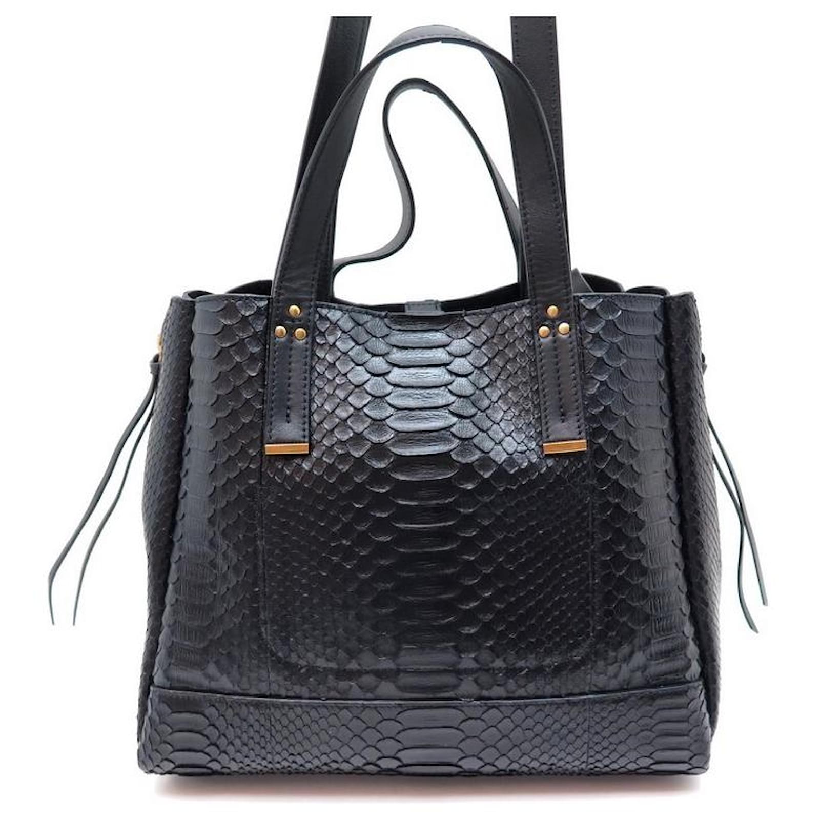 NEW HANDBAG JEROME DREYFUSS GEORGES M TOTE BLACK PYTHON LEATHER