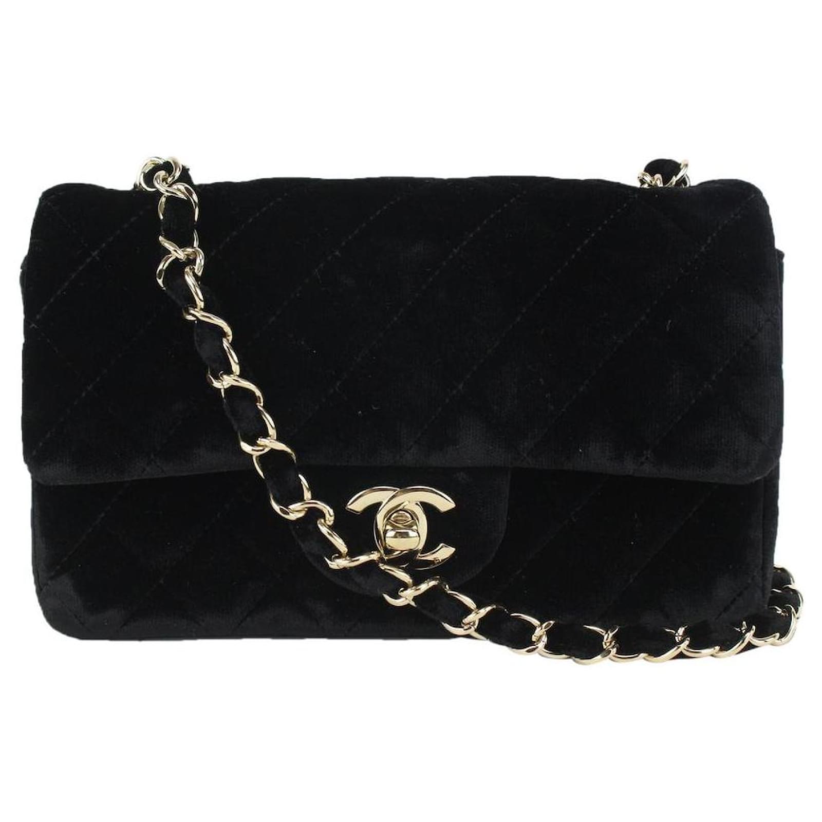 Chanel Black Quilted Velvet Mini Classic Flap Chain Bag Silver 3C927 ...