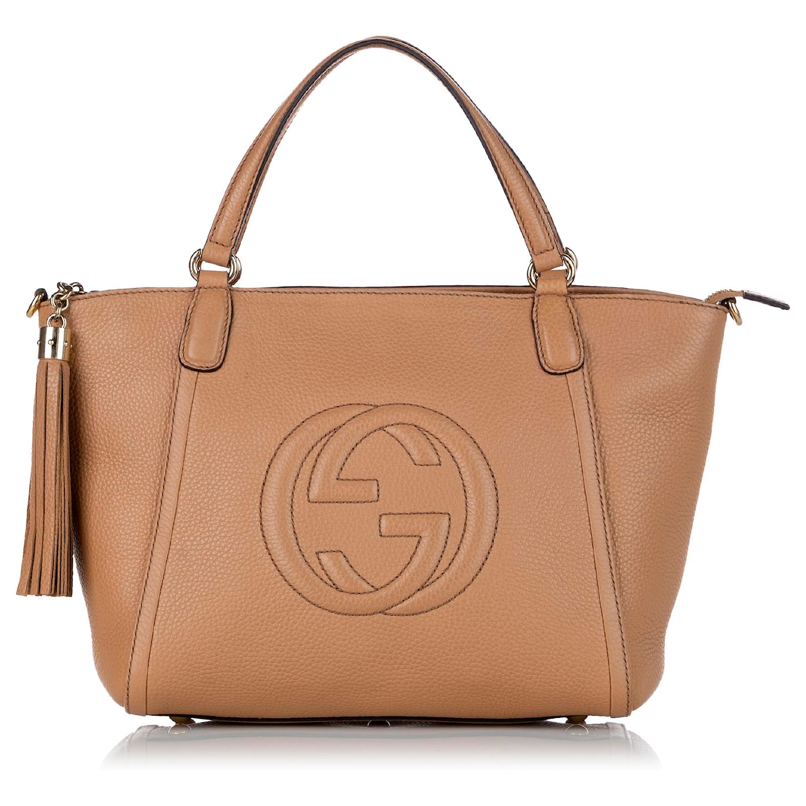 Gucci Brown Soho Cellarius Leather Satchel Beige Pony style calfskin ref.377433 Joli Closet