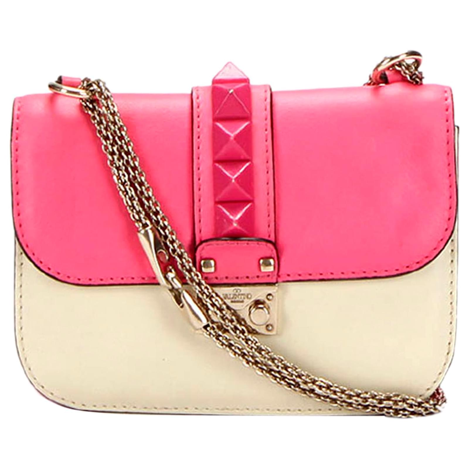 Valentino Pink Rockstud Glam Lock Leather Crossbody Bag White Pony ...