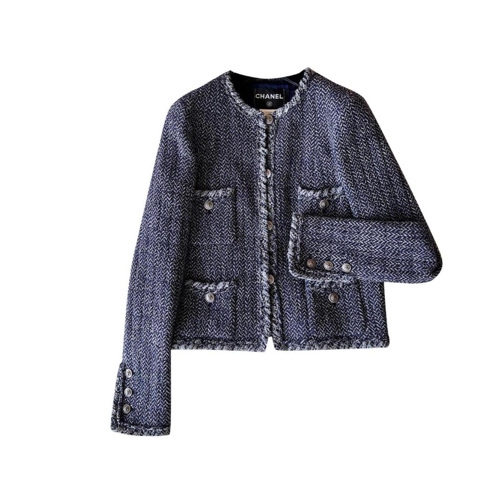 CHANEL  Jackets  Coats  Chanel Blue Lesage Tweed Jacket Size 36   Poshmark