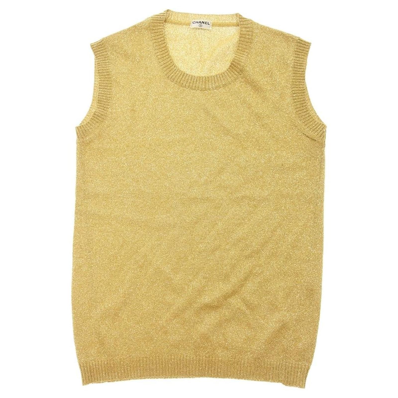 Used] CHANEL Lame Sleeveless Knit Sweater Tops Gold Ladies Golden