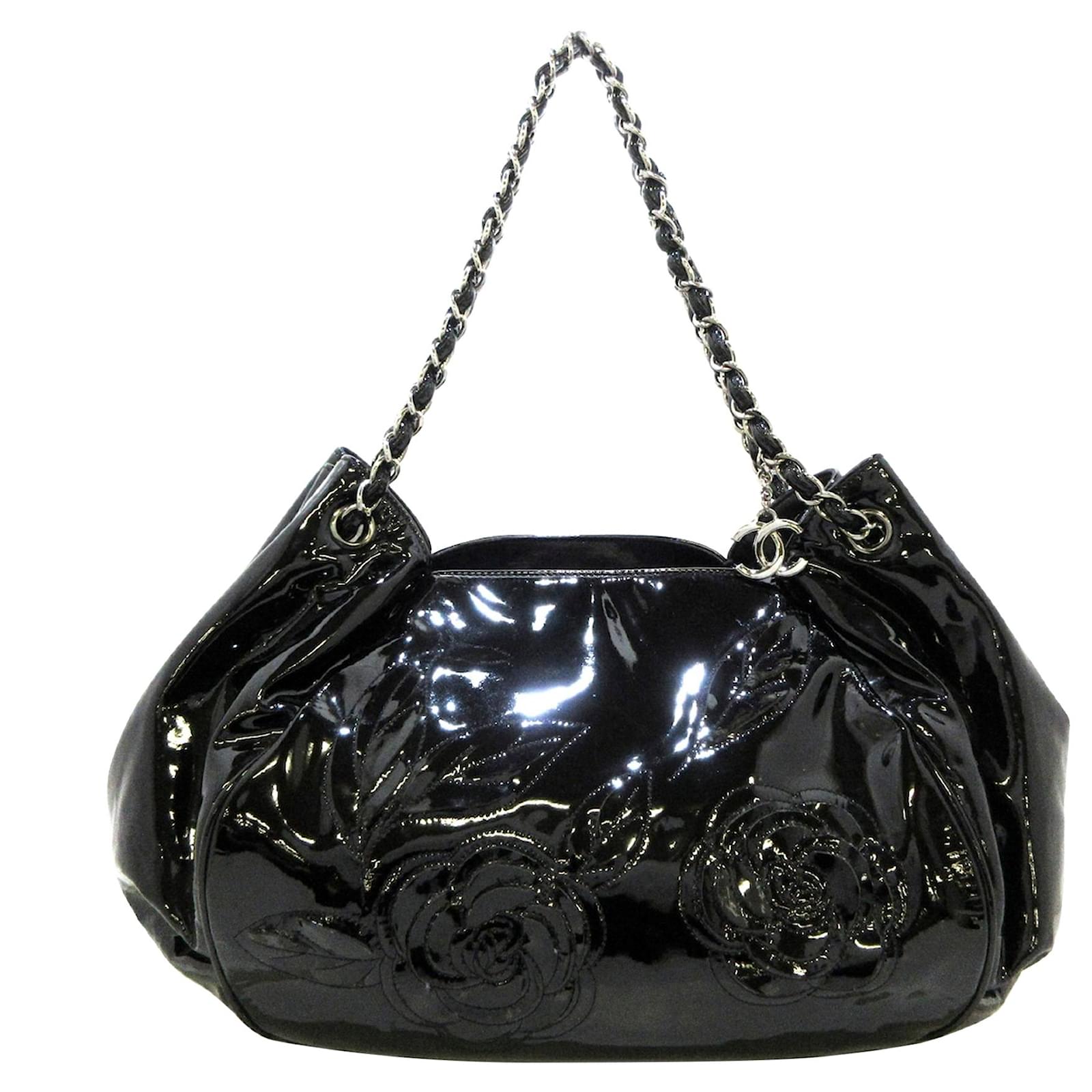 Chanel Black Camelia Patent Leather Chain Tote Bag ref.378268 - Joli Closet